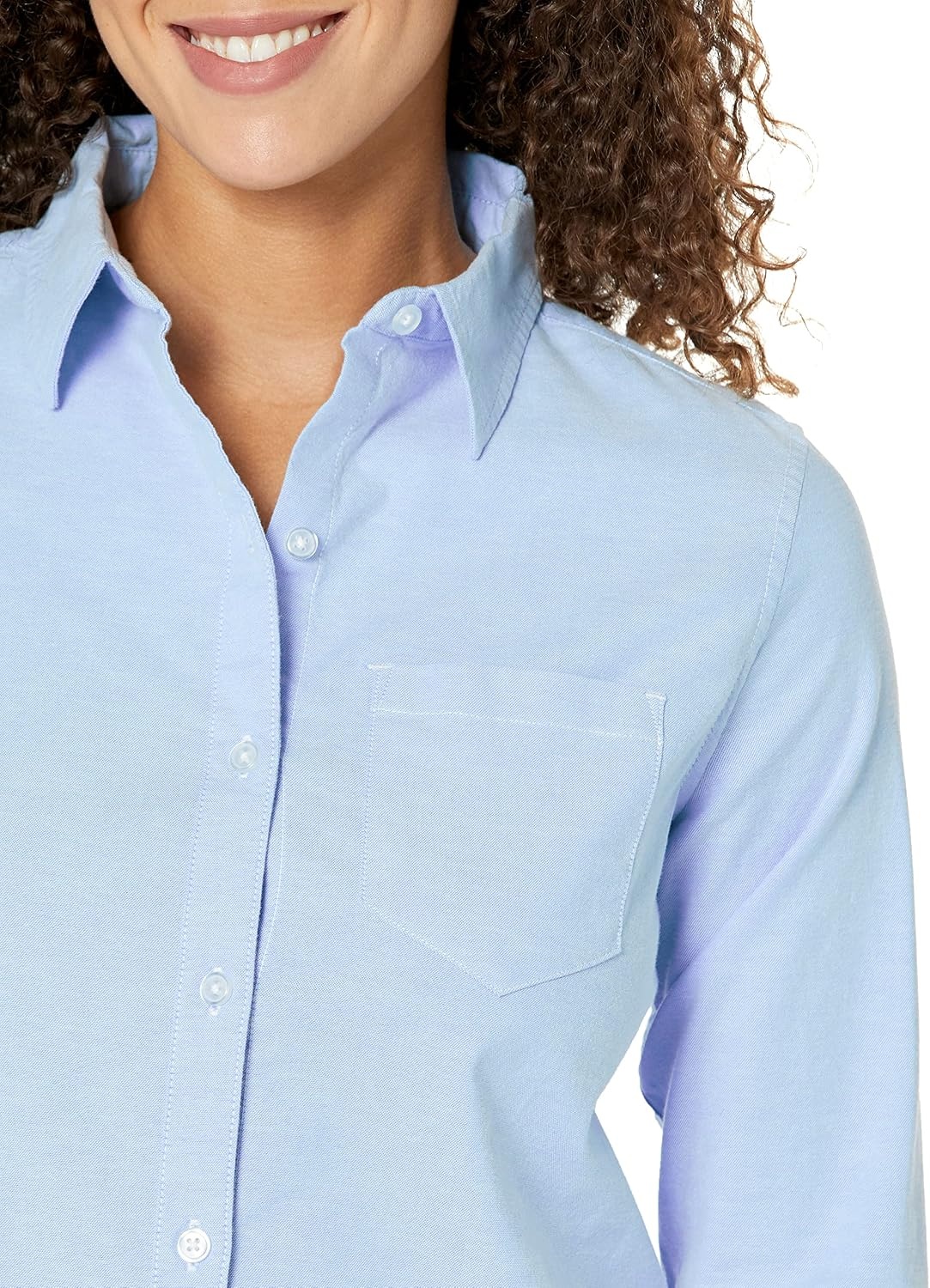 image:imageAmazon Essentials Womens Long Sleeve Button Down Stretch Oxford Shirt Available in Plus SizeBlue
