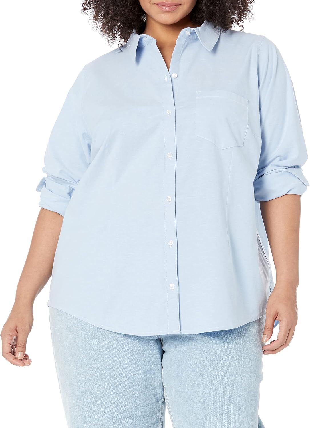 image:imageAmazon Essentials Womens Long Sleeve Button Down Stretch Oxford Shirt Available in Plus SizeBlue