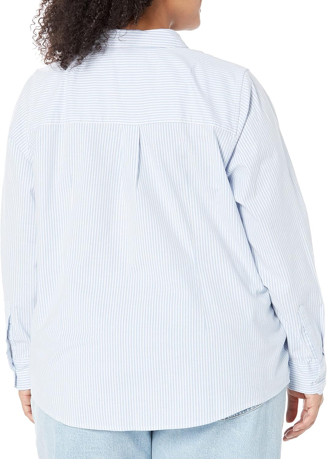 image:imageAmazon Essentials Womens Long Sleeve Button Down Stretch Oxford Shirt Available in Plus SizeBlue White Vertical Stripe
