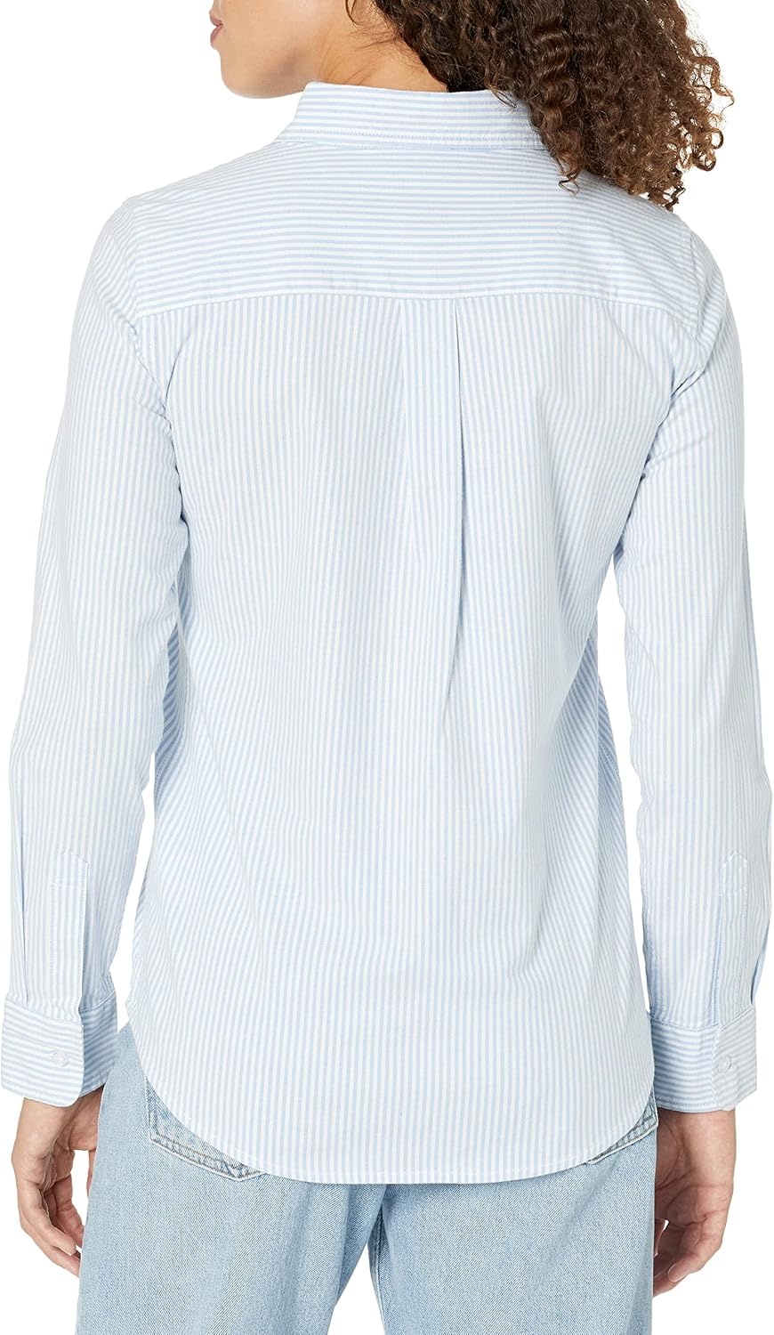 image:imageAmazon Essentials Womens Long Sleeve Button Down Stretch Oxford Shirt Available in Plus SizeBlue White Vertical Stripe