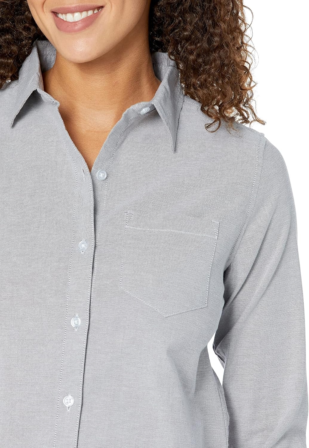 image:imageAmazon Essentials Womens Long Sleeve Button Down Stretch Oxford Shirt Available in Plus SizeGrey