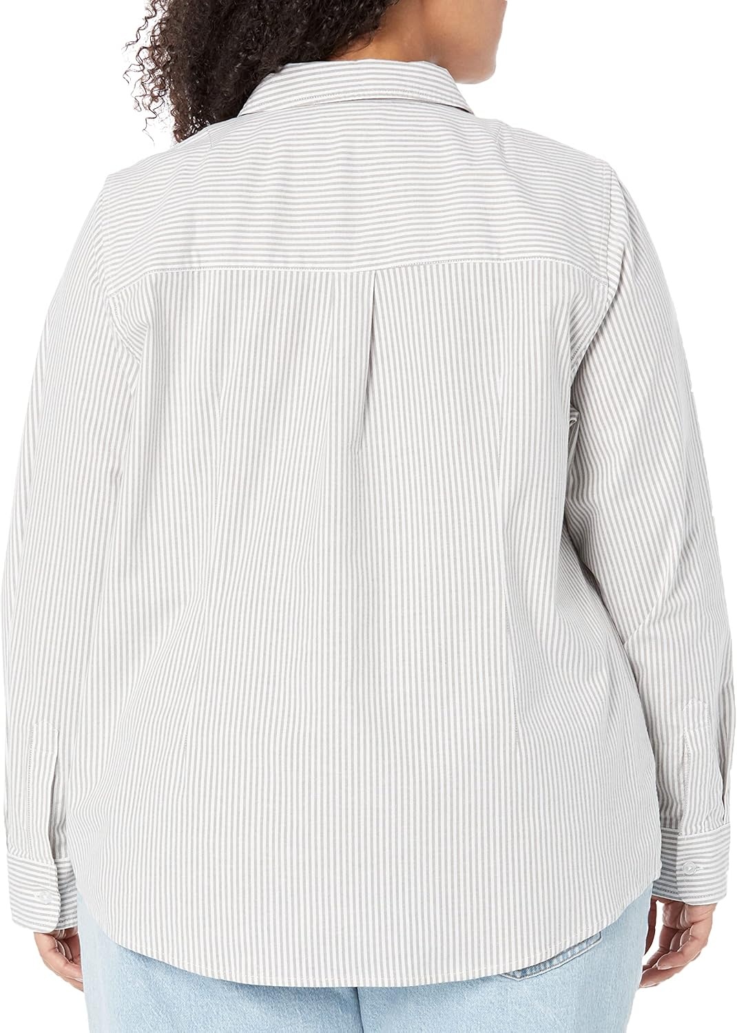 image:imageAmazon Essentials Womens Long Sleeve Button Down Stretch Oxford Shirt Available in Plus SizeGrey Stripe