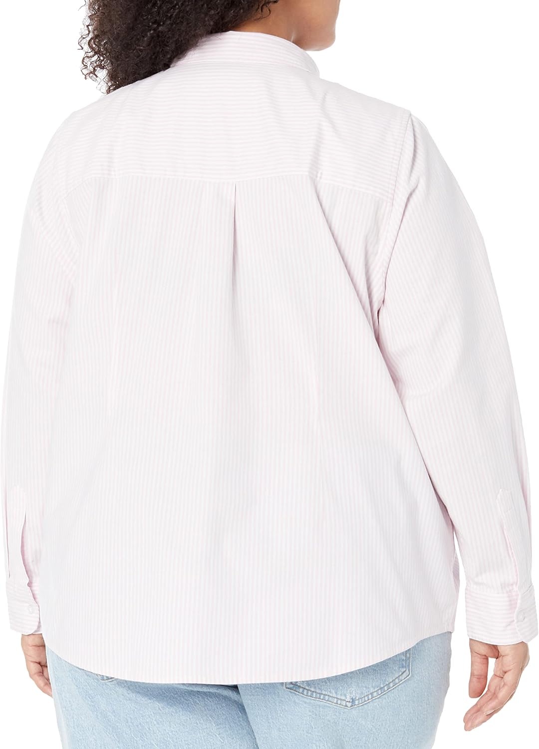 image:imageAmazon Essentials Womens Long Sleeve Button Down Stretch Oxford Shirt Available in Plus SizeLight Pink White Stripe