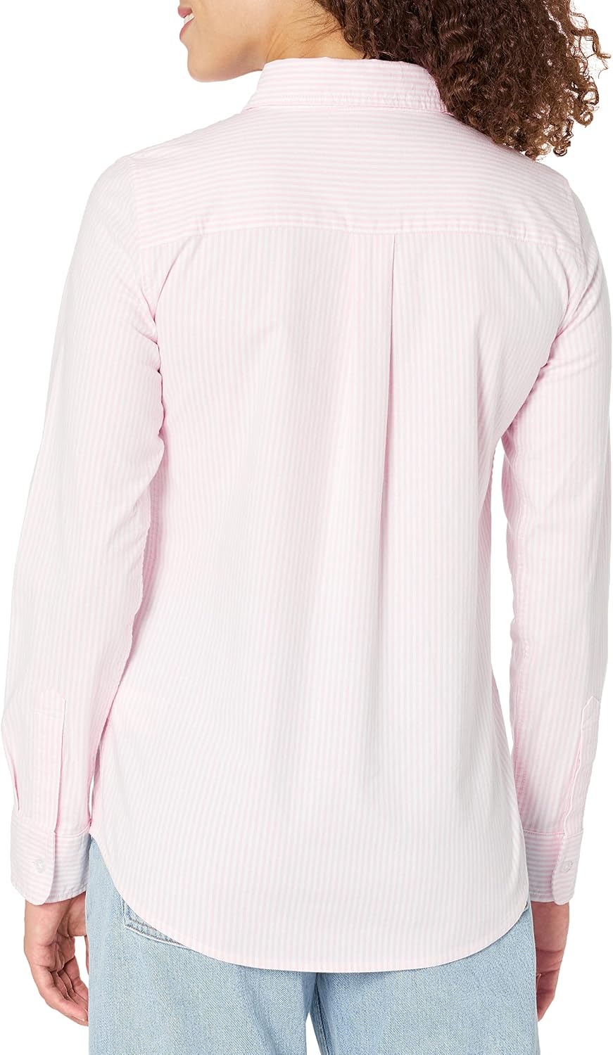 image:imageAmazon Essentials Womens Long Sleeve Button Down Stretch Oxford Shirt Available in Plus SizeLight Pink White Stripe