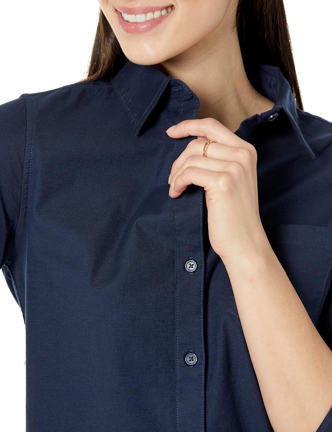 image:imageAmazon Essentials Womens Long Sleeve Button Down Stretch Oxford Shirt Available in Plus SizeNavy