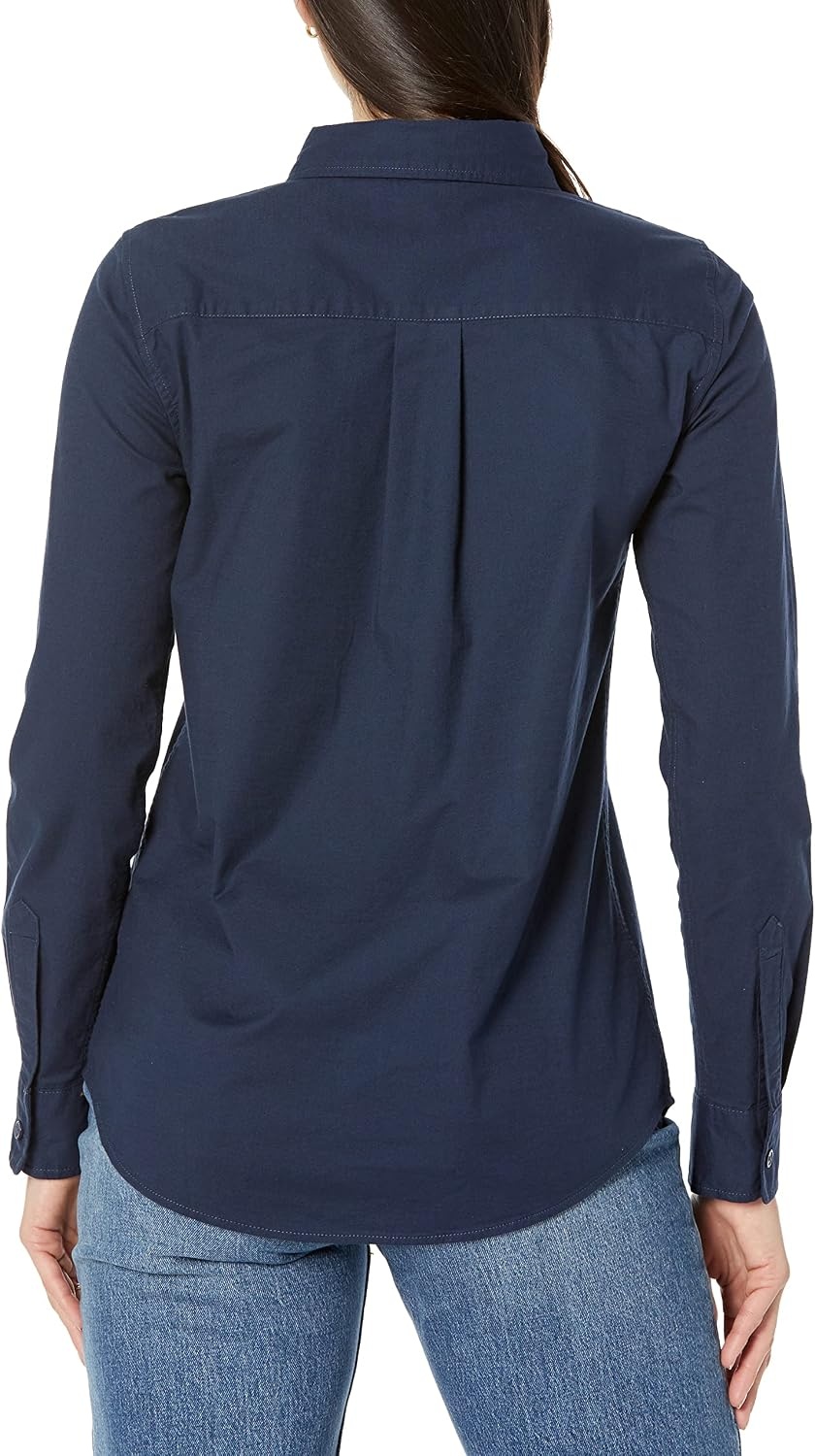 image:imageAmazon Essentials Womens Long Sleeve Button Down Stretch Oxford Shirt Available in Plus SizeNavy