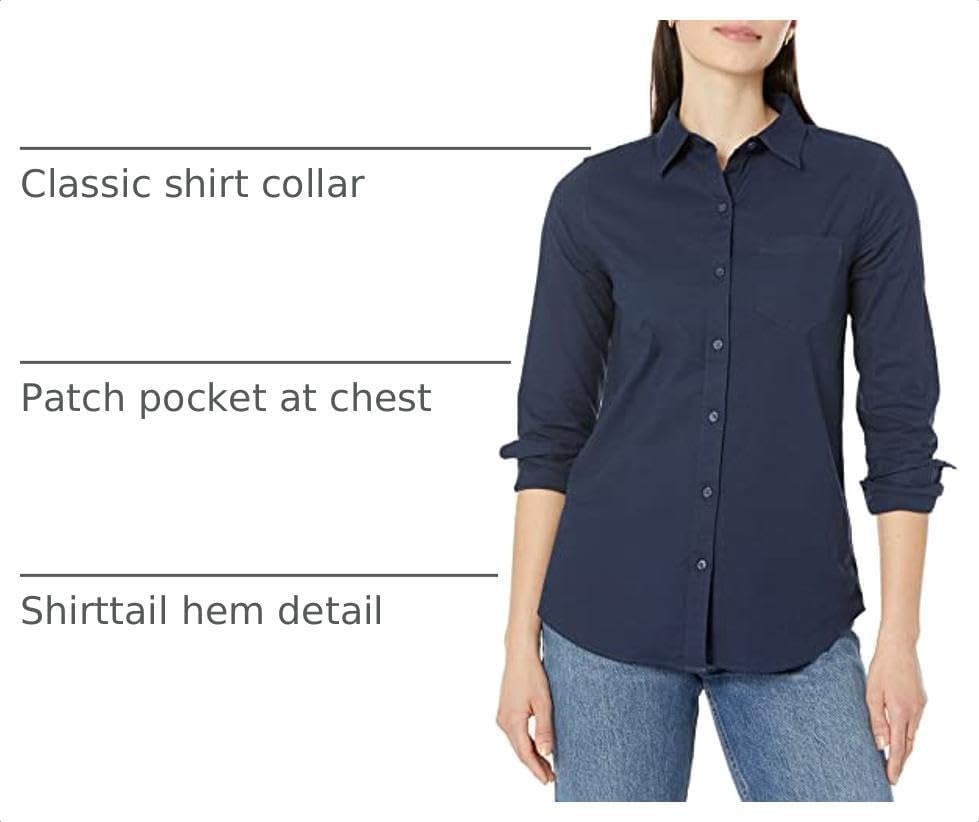 image:imageAmazon Essentials Womens Long Sleeve Button Down Stretch Oxford Shirt Available in Plus SizeNavy