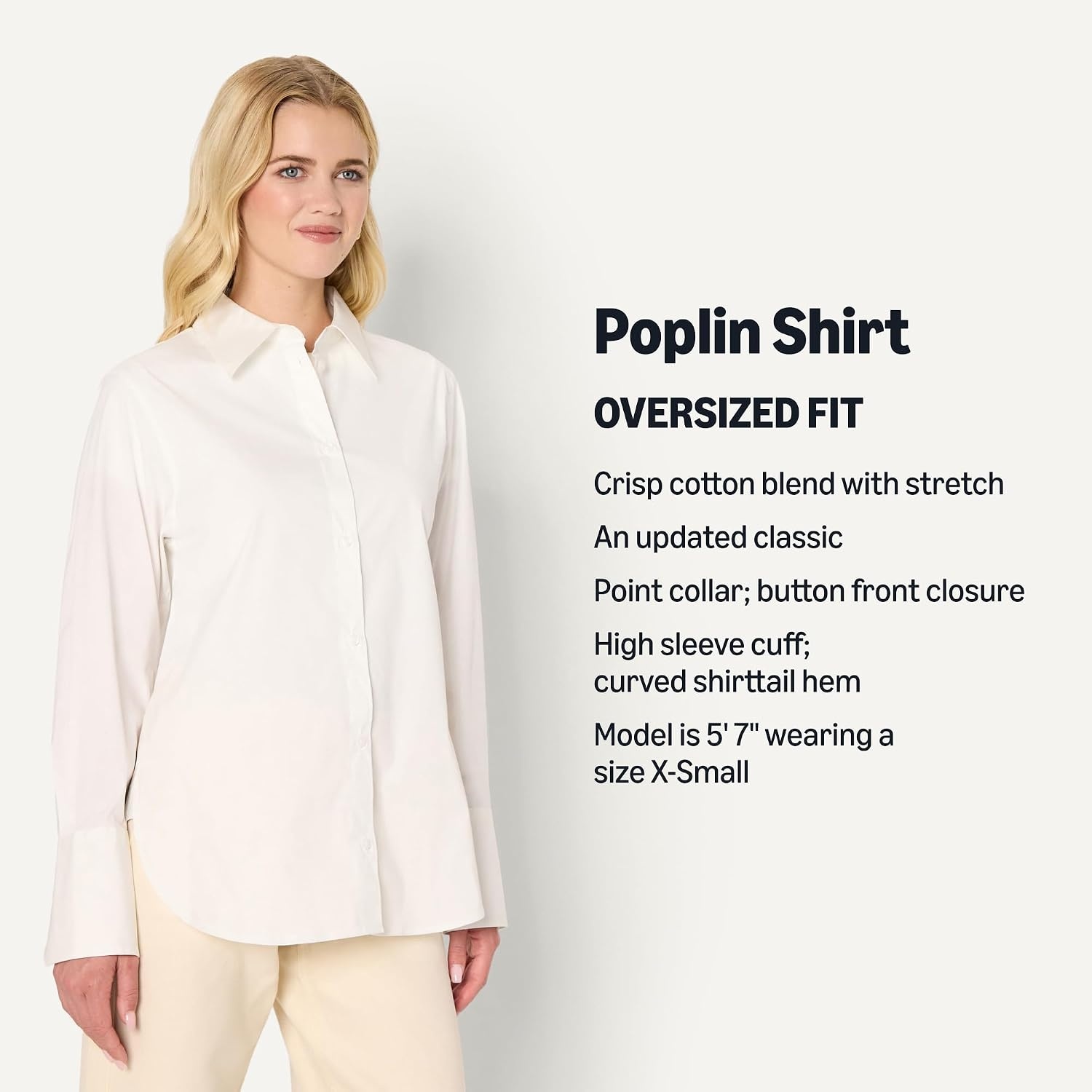 image:imageAmazon Essentials Womens OversizedFit Cropped Cotton Stretch Poplin ButtonDown ShirtBright White