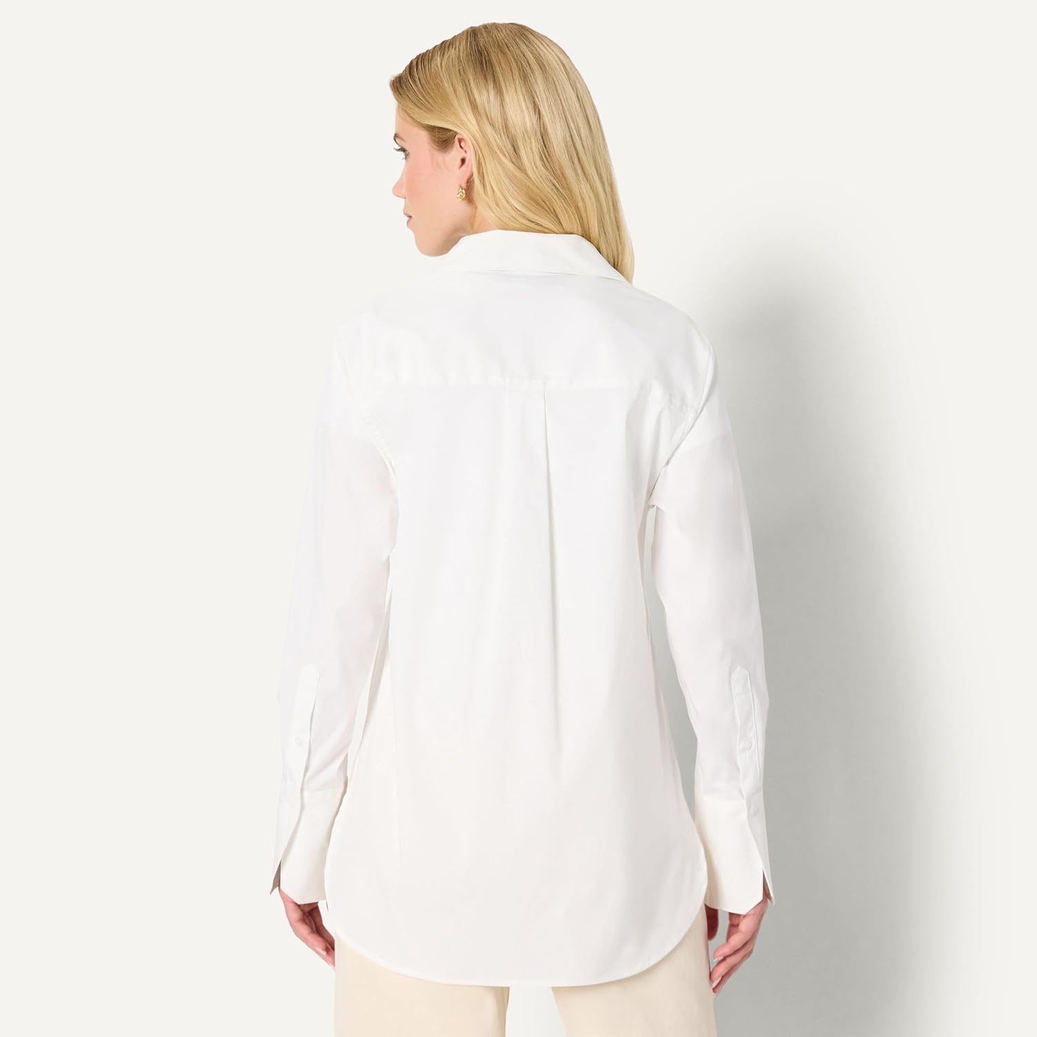 image:imageAmazon Essentials Womens OversizedFit Cropped Cotton Stretch Poplin ButtonDown ShirtBright White