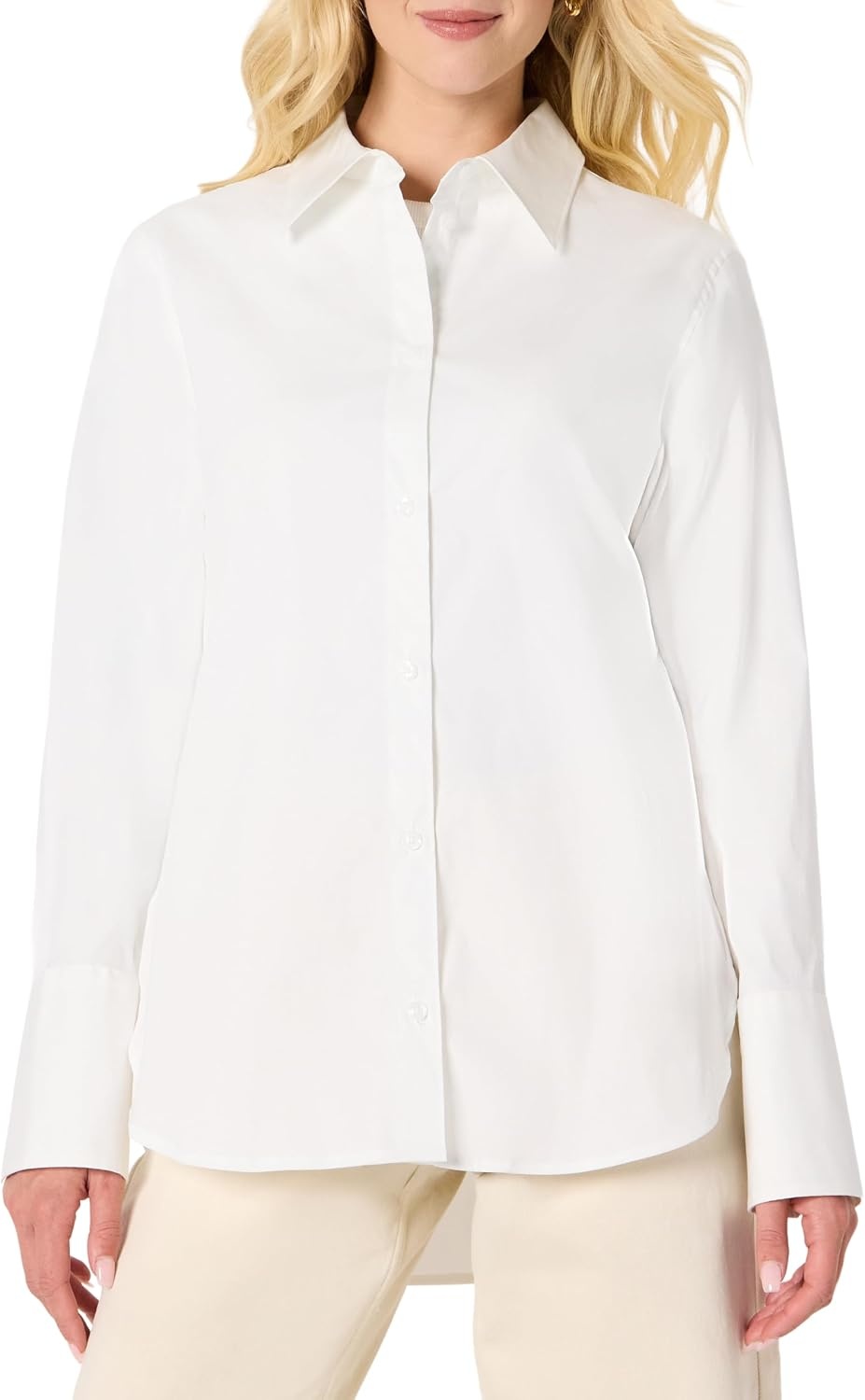 image:imageAmazon Essentials Womens OversizedFit Cropped Cotton Stretch Poplin ButtonDown ShirtBright White