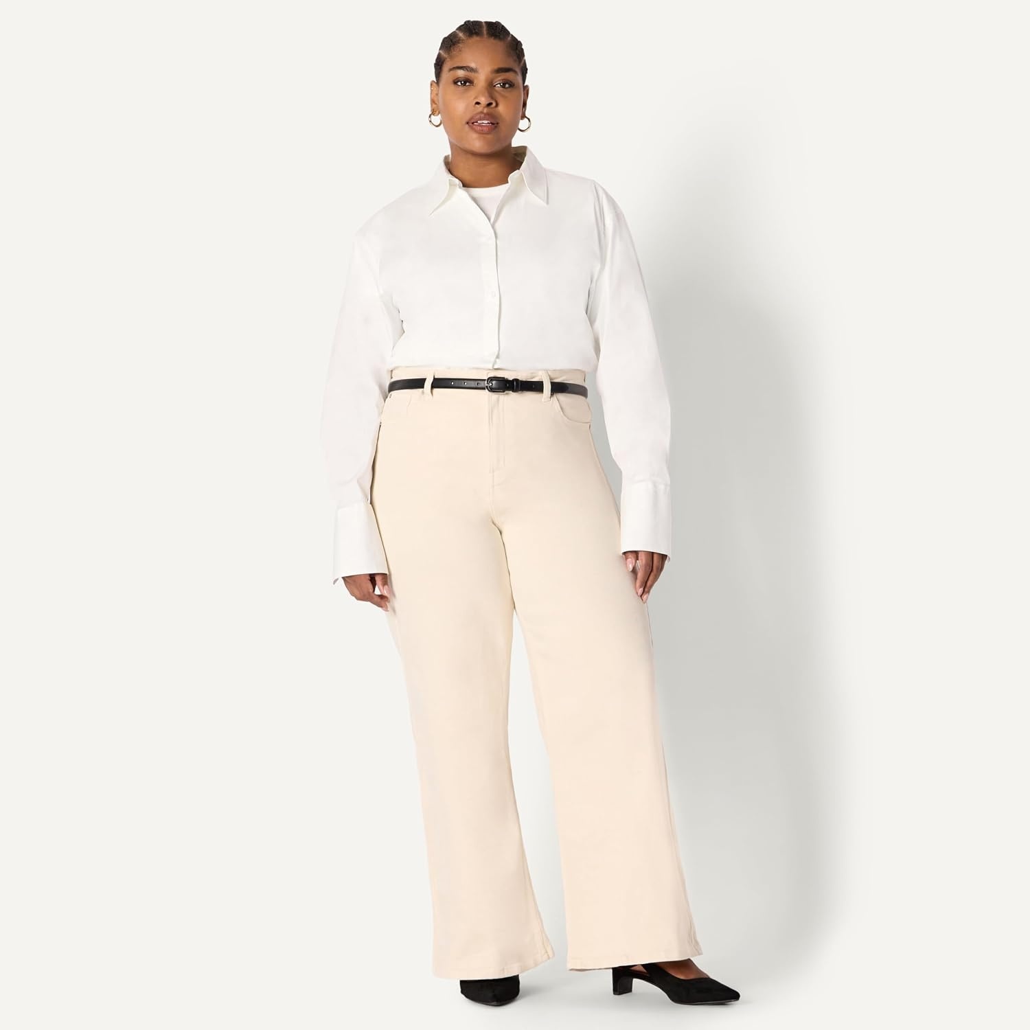 image:imageAmazon Essentials Womens OversizedFit Cropped Cotton Stretch Poplin ButtonDown ShirtBright White