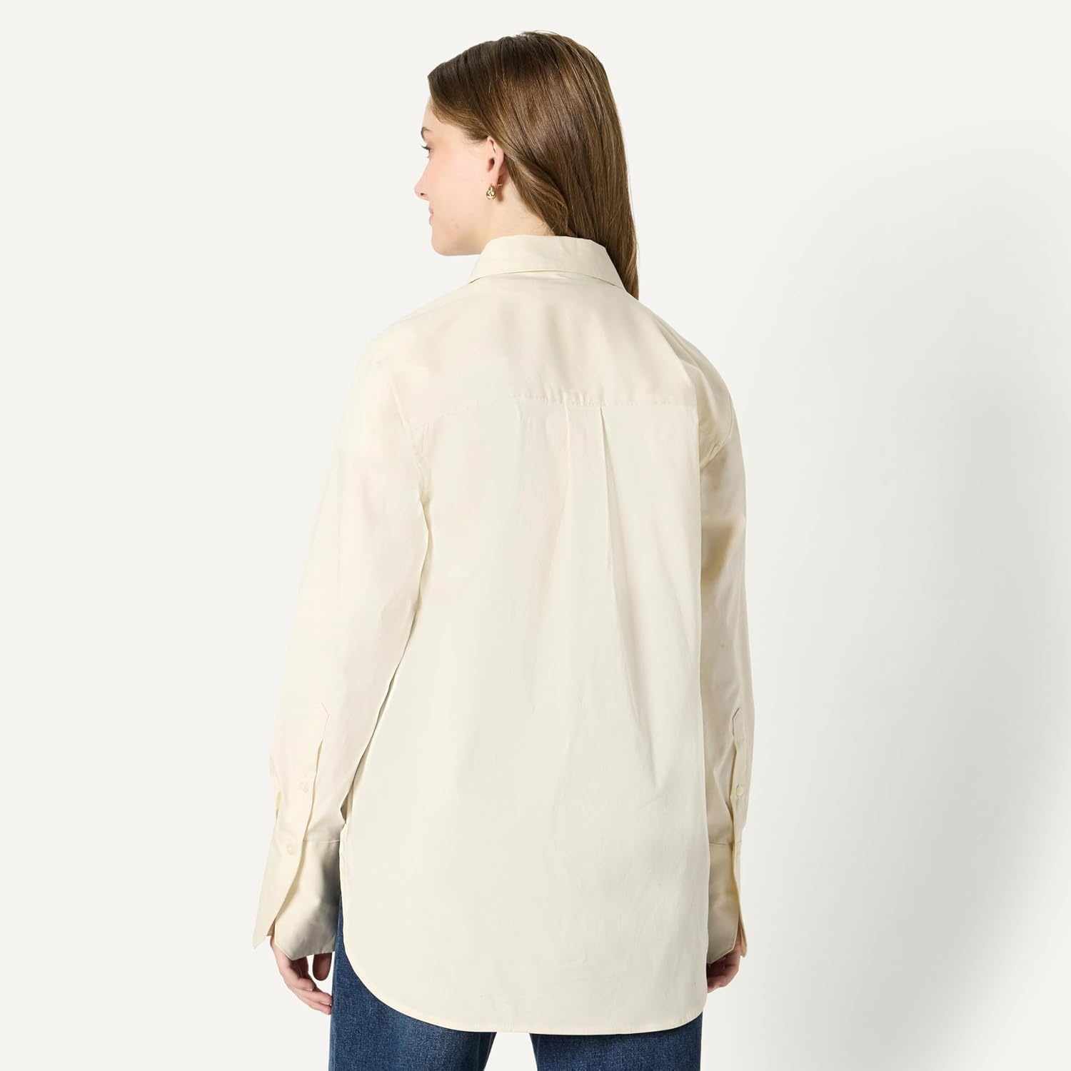 image:imageAmazon Essentials Womens OversizedFit Cropped Cotton Stretch Poplin ButtonDown ShirtCream
