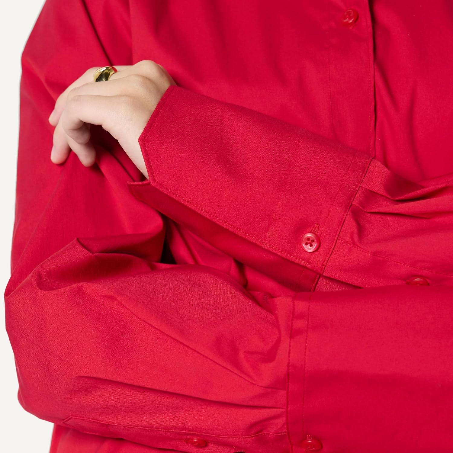 image:imageAmazon Essentials Womens OversizedFit Cropped Cotton Stretch Poplin ButtonDown ShirtRed