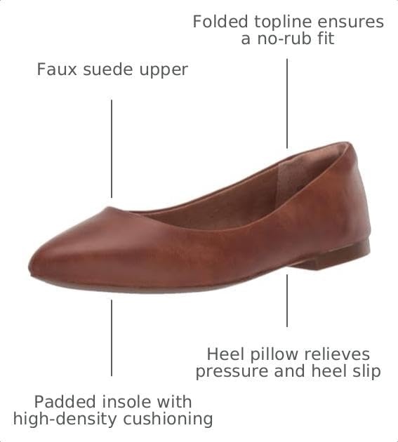 image:imageAmazon Essentials Womens PointedToe Ballet FlatsDark Toffee Brown