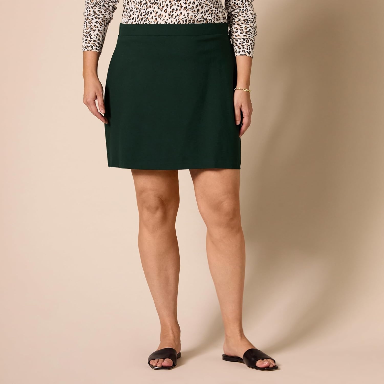 image:imageAmazon Essentials Womens Ponte PullOn Mini Length ALine SkirtDark Green