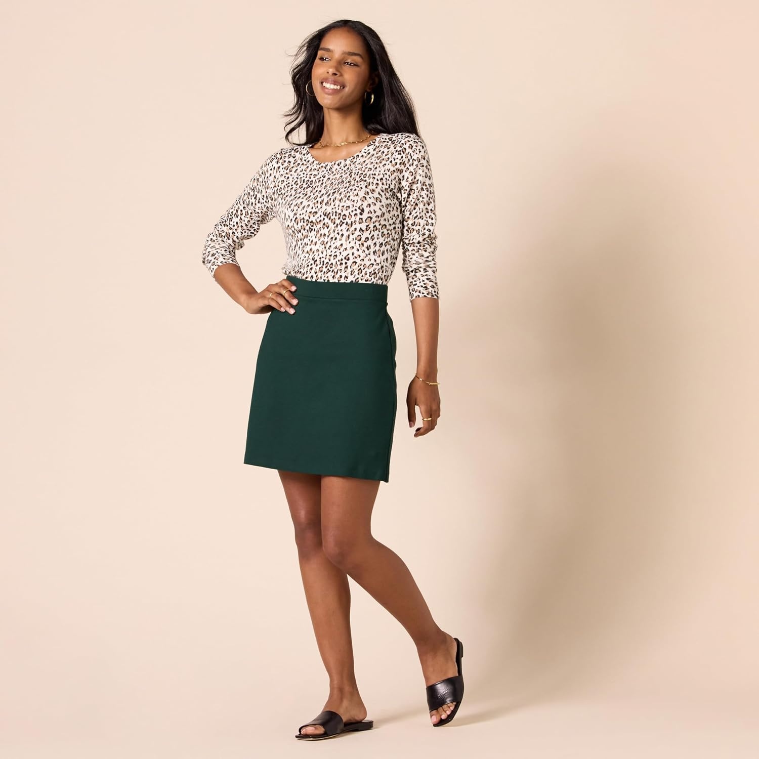 image:imageAmazon Essentials Womens Ponte PullOn Mini Length ALine SkirtDark Green
