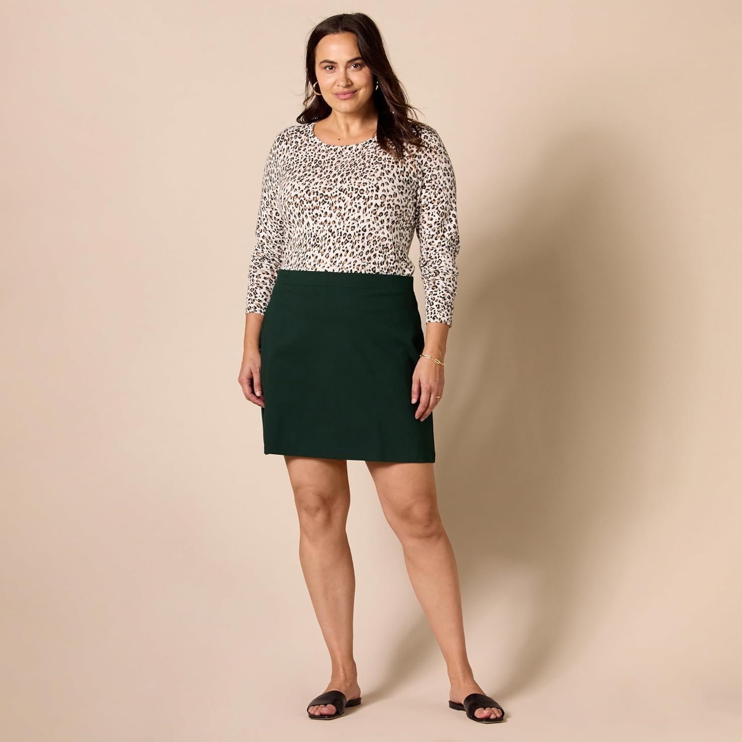 image:imageAmazon Essentials Womens Ponte PullOn Mini Length ALine SkirtDark Green