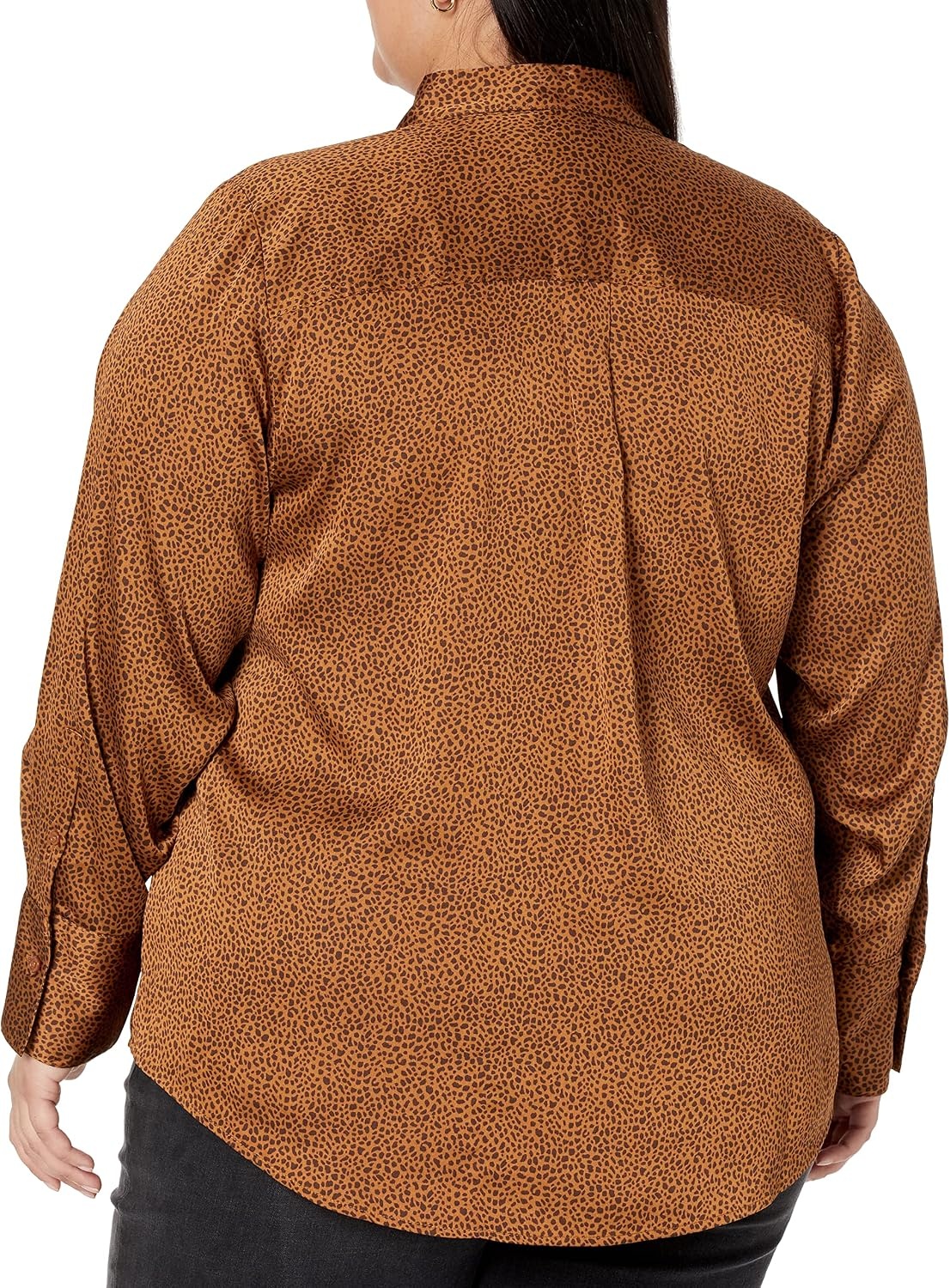 image:imageAmazon Essentials Womens RegularFit Long Sleeve Satin Button Down Blouse Dressy Collared ShirtDark Chestnut Brown Leopard