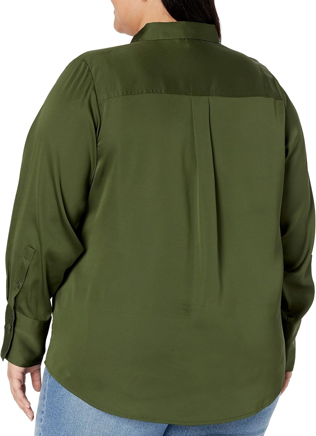 image:imageAmazon Essentials Womens RegularFit Long Sleeve Satin Button Down Blouse Dressy Collared ShirtDark Olive