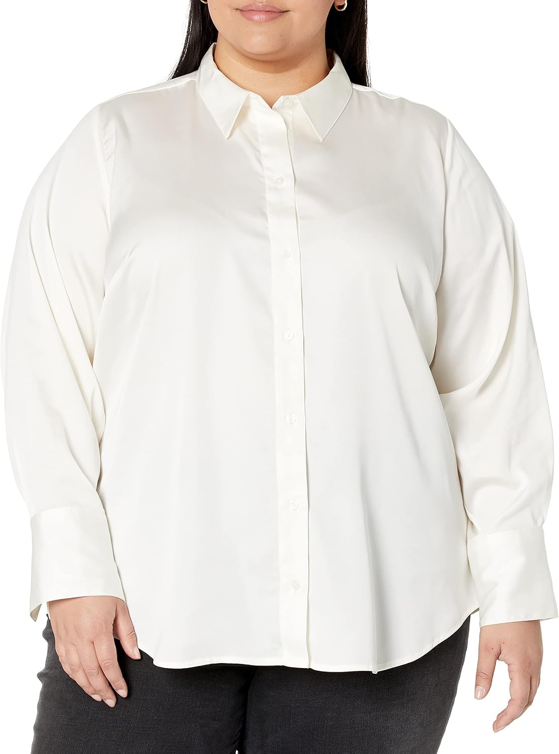 image:imageAmazon Essentials Womens RegularFit Long Sleeve Satin Button Down Blouse Dressy Collared ShirtEggshell White