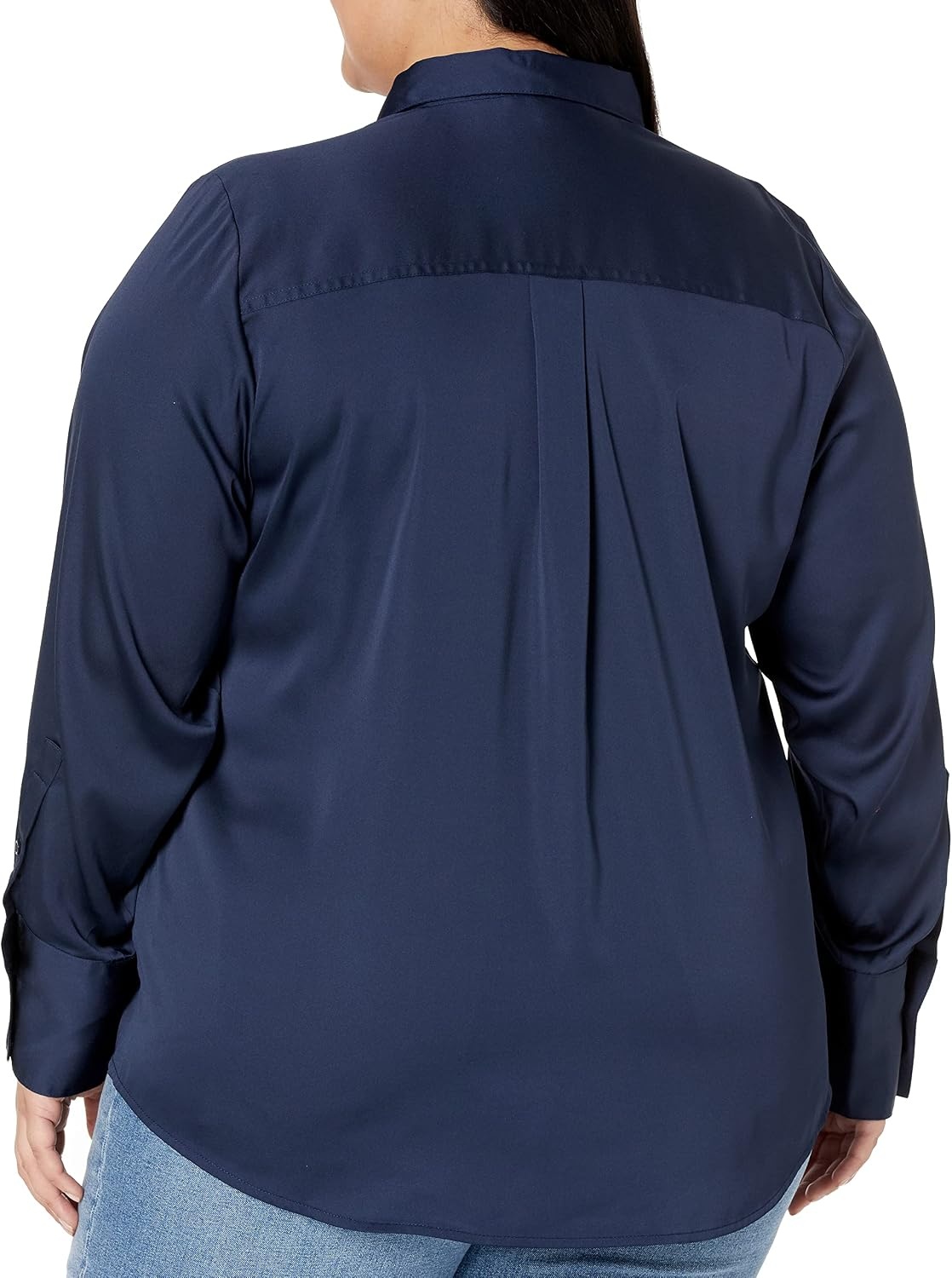 image:imageAmazon Essentials Womens RegularFit Long Sleeve Satin Button Down Blouse Dressy Collared ShirtNavy