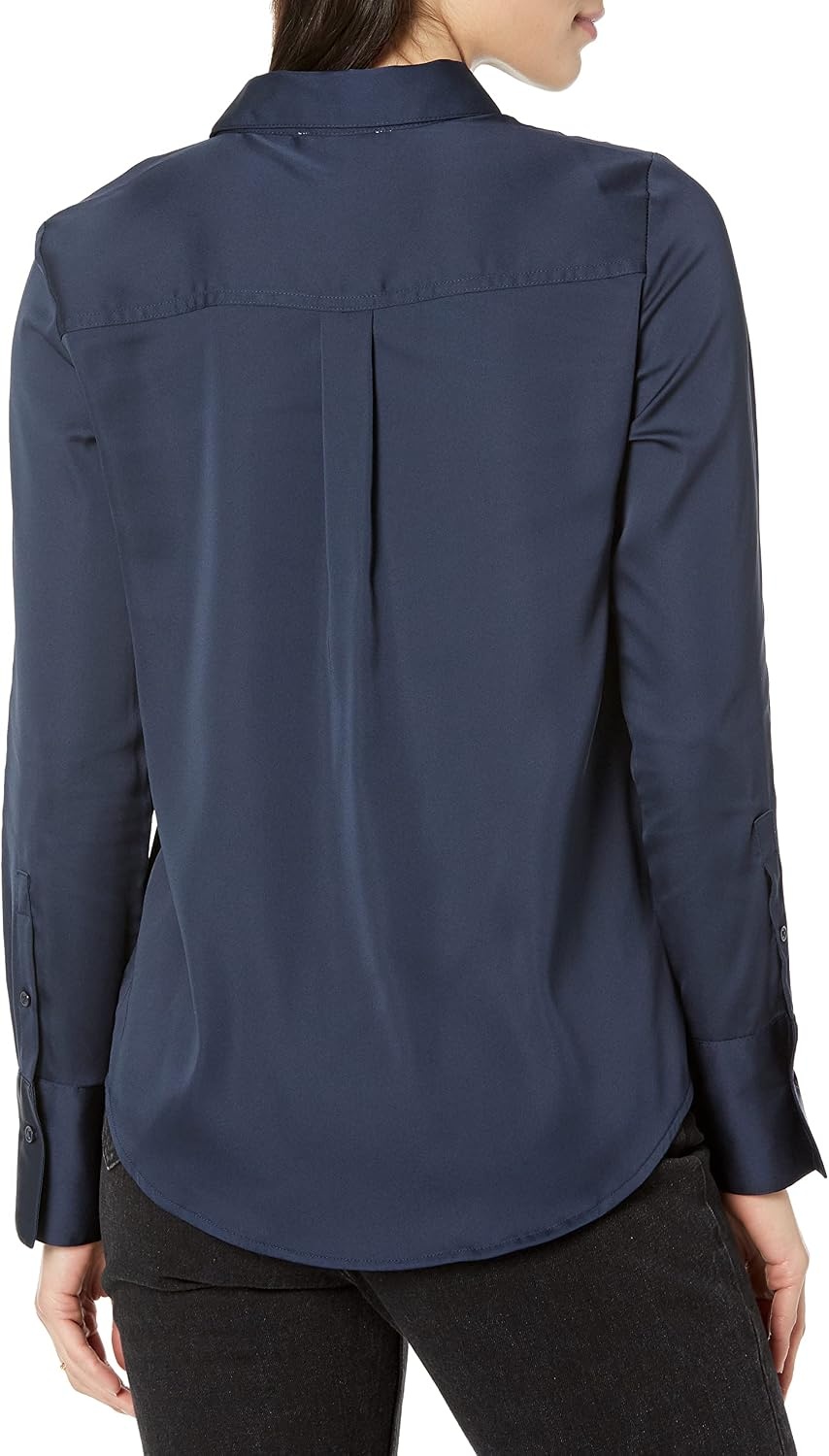 image:imageAmazon Essentials Womens RegularFit Long Sleeve Satin Button Down Blouse Dressy Collared ShirtNavy