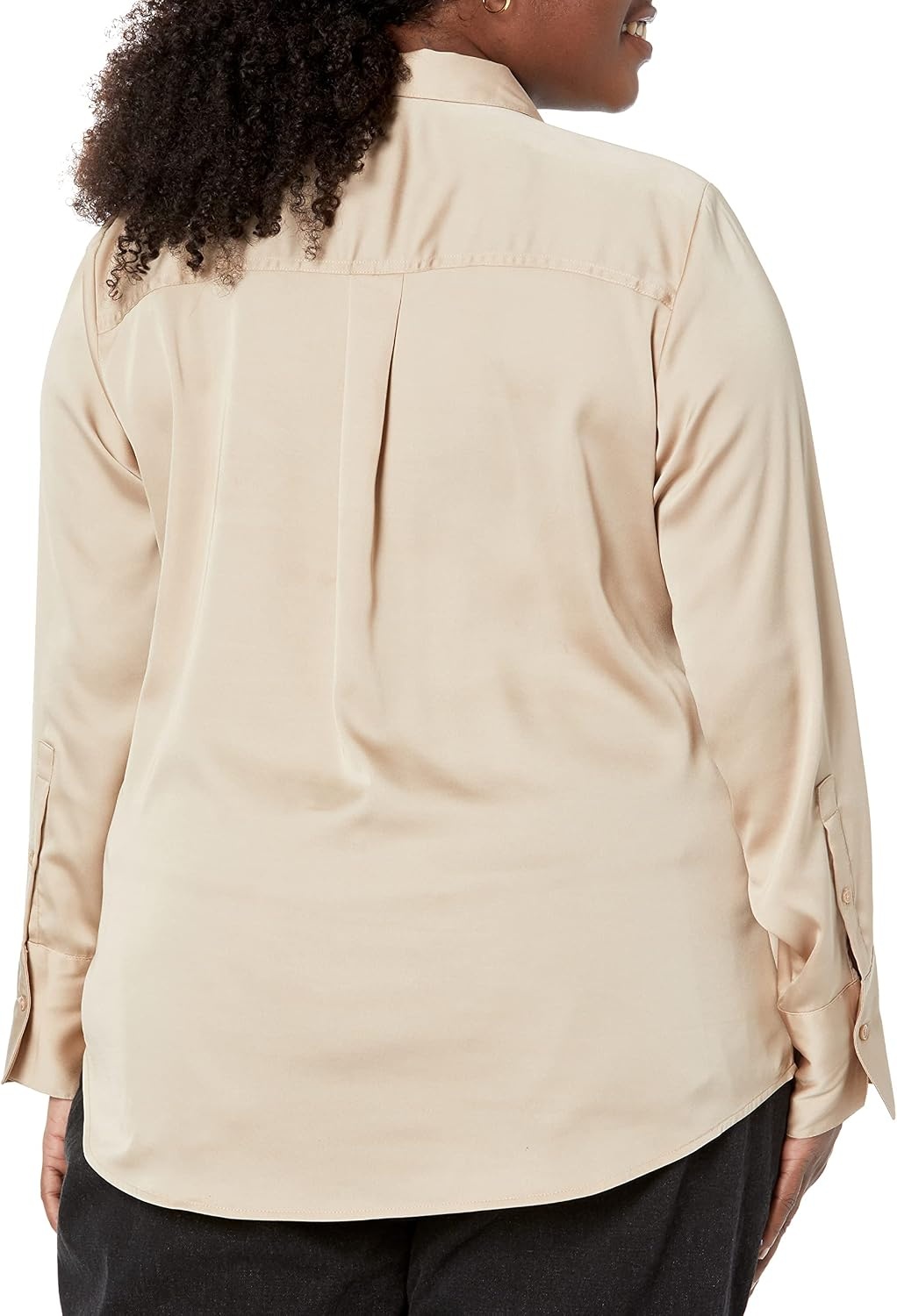 image:imageAmazon Essentials Womens RegularFit Long Sleeve Satin Button Down Blouse Dressy Collared ShirtTan