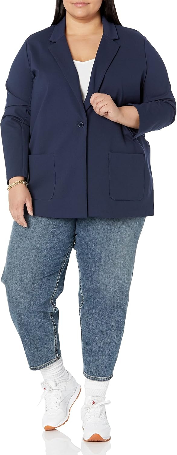 image:imageAmazon Essentials Womens RelaxedFit Soft Ponte BlazerNavy