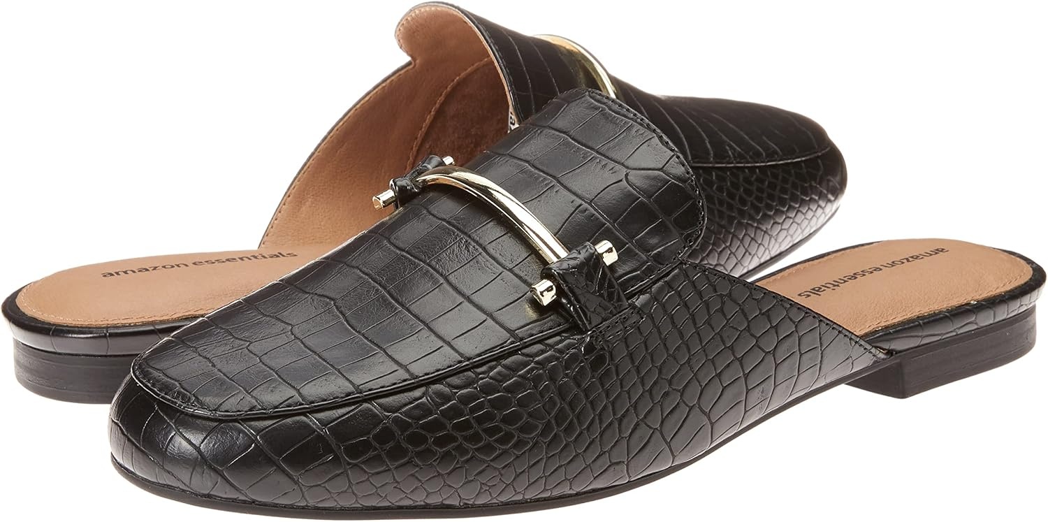 image:imageAmazon Essentials Womens Slipon Backless Buckle Mule Loafer Beige Crocodile LeatherBlack Crocodile Print