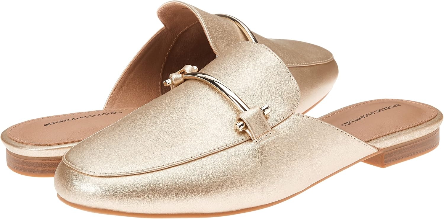 image:imageAmazon Essentials Womens Slipon Backless Buckle Mule Loafer Beige Crocodile LeatherGold