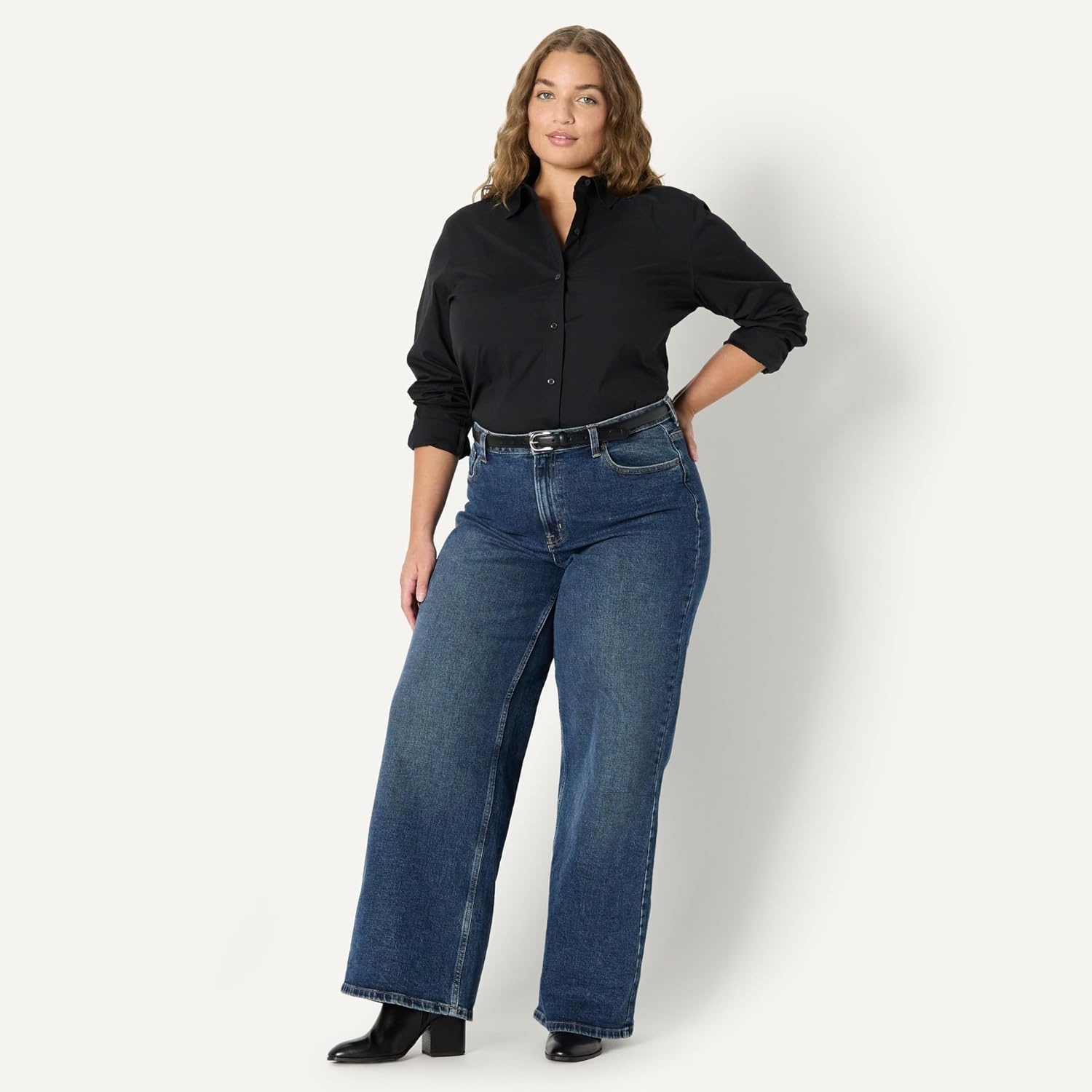 image:imageAmazon Essentials Womens Stretch Poplin ButtonUp Dress ShirtBlack