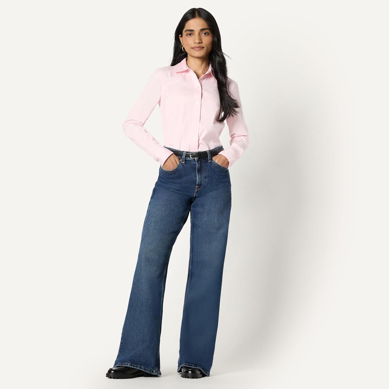 image:imageAmazon Essentials Womens Stretch Poplin ButtonUp Dress ShirtLight Pink