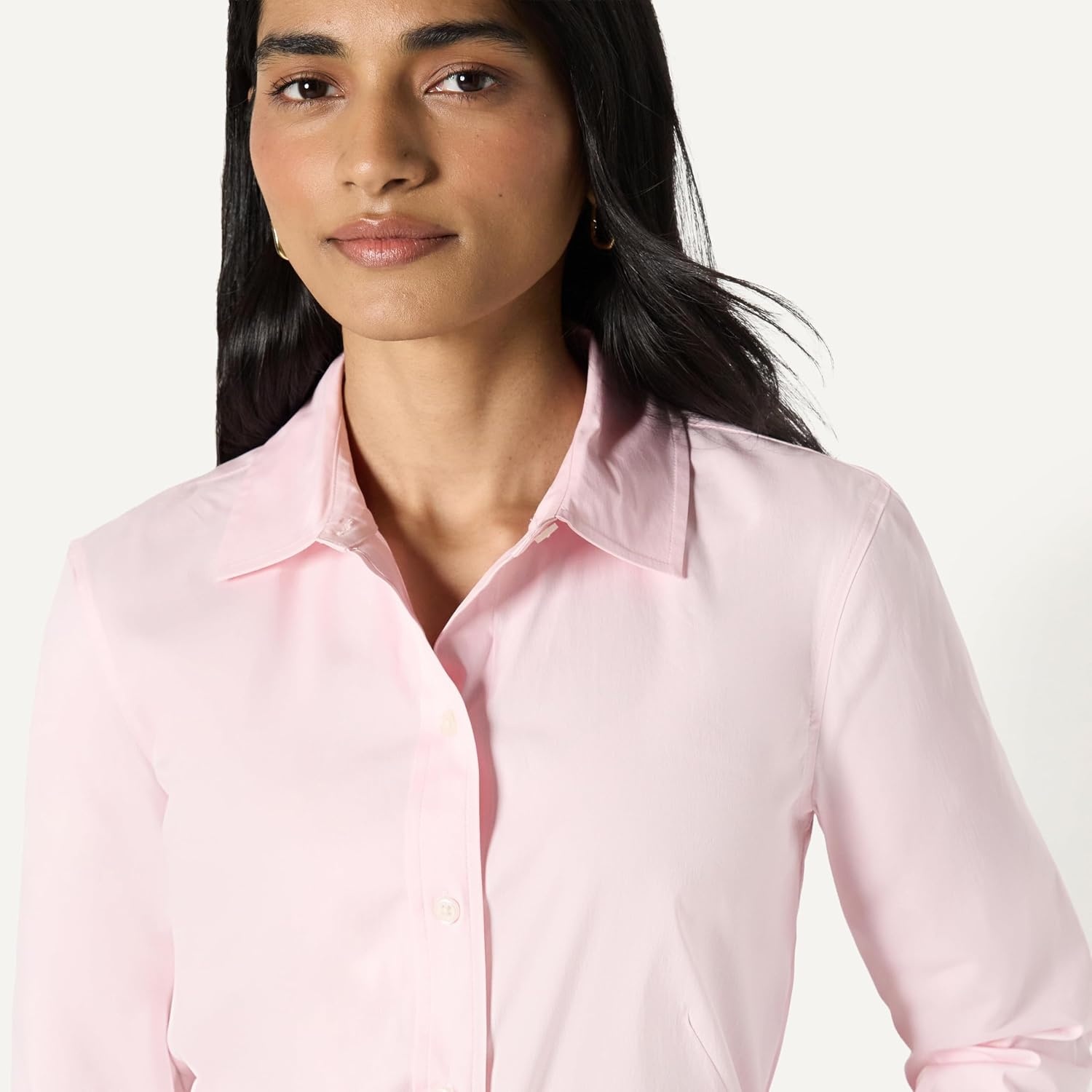 image:imageAmazon Essentials Womens Stretch Poplin ButtonUp Dress ShirtLight Pink