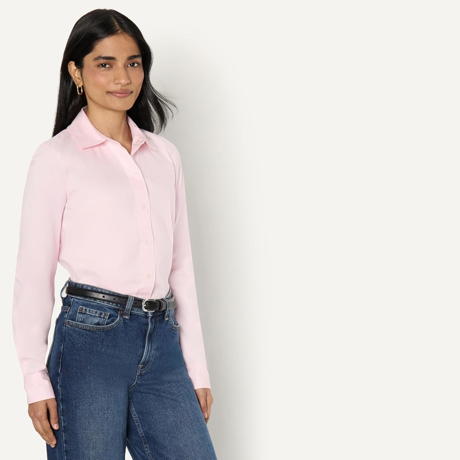 image:imageAmazon Essentials Womens Stretch Poplin ButtonUp Dress ShirtLight Pink