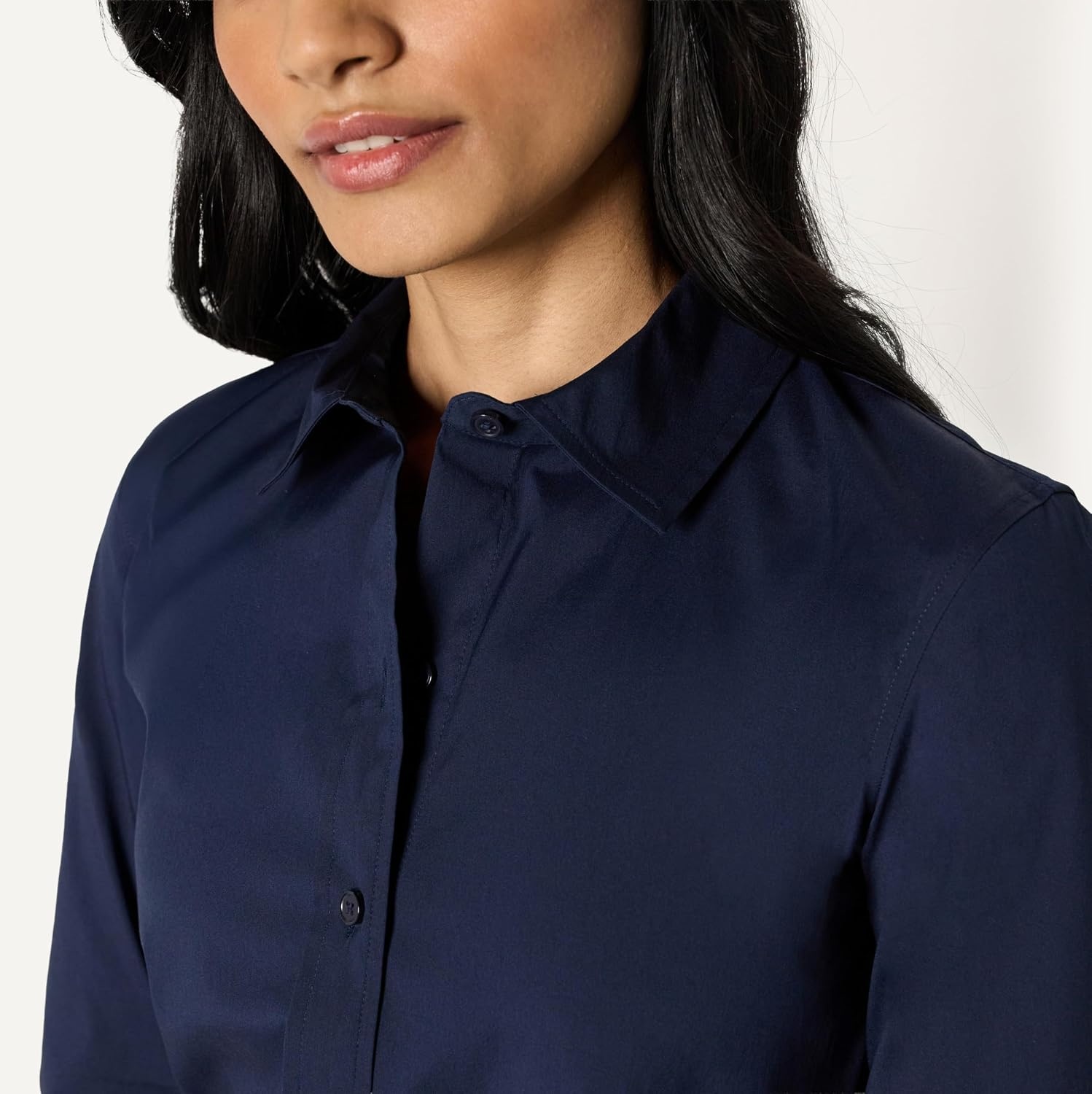 image:imageAmazon Essentials Womens Stretch Poplin ButtonUp Dress ShirtNavy