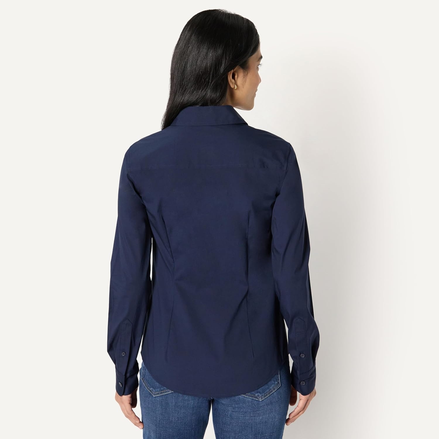 image:imageAmazon Essentials Womens Stretch Poplin ButtonUp Dress ShirtNavy