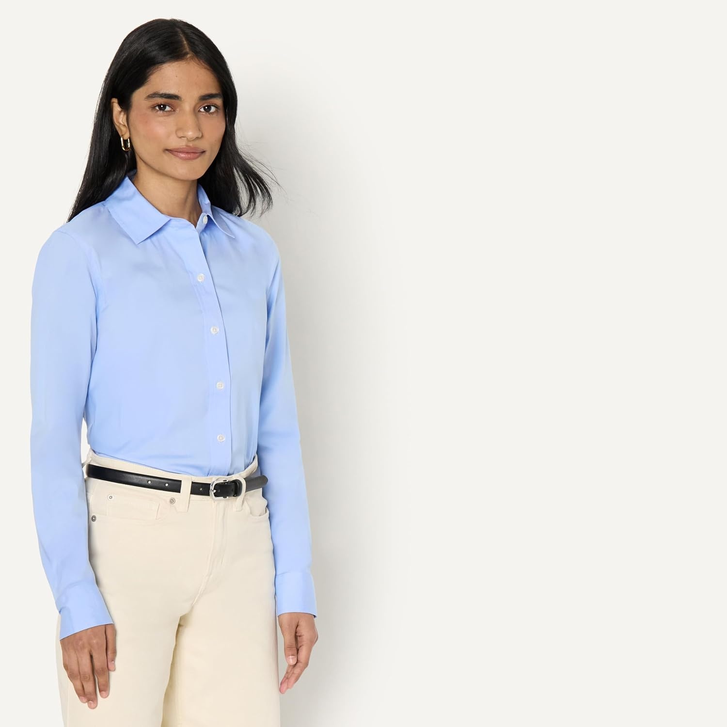 image:imageAmazon Essentials Womens Stretch Poplin ButtonUp Dress ShirtPowder Blue