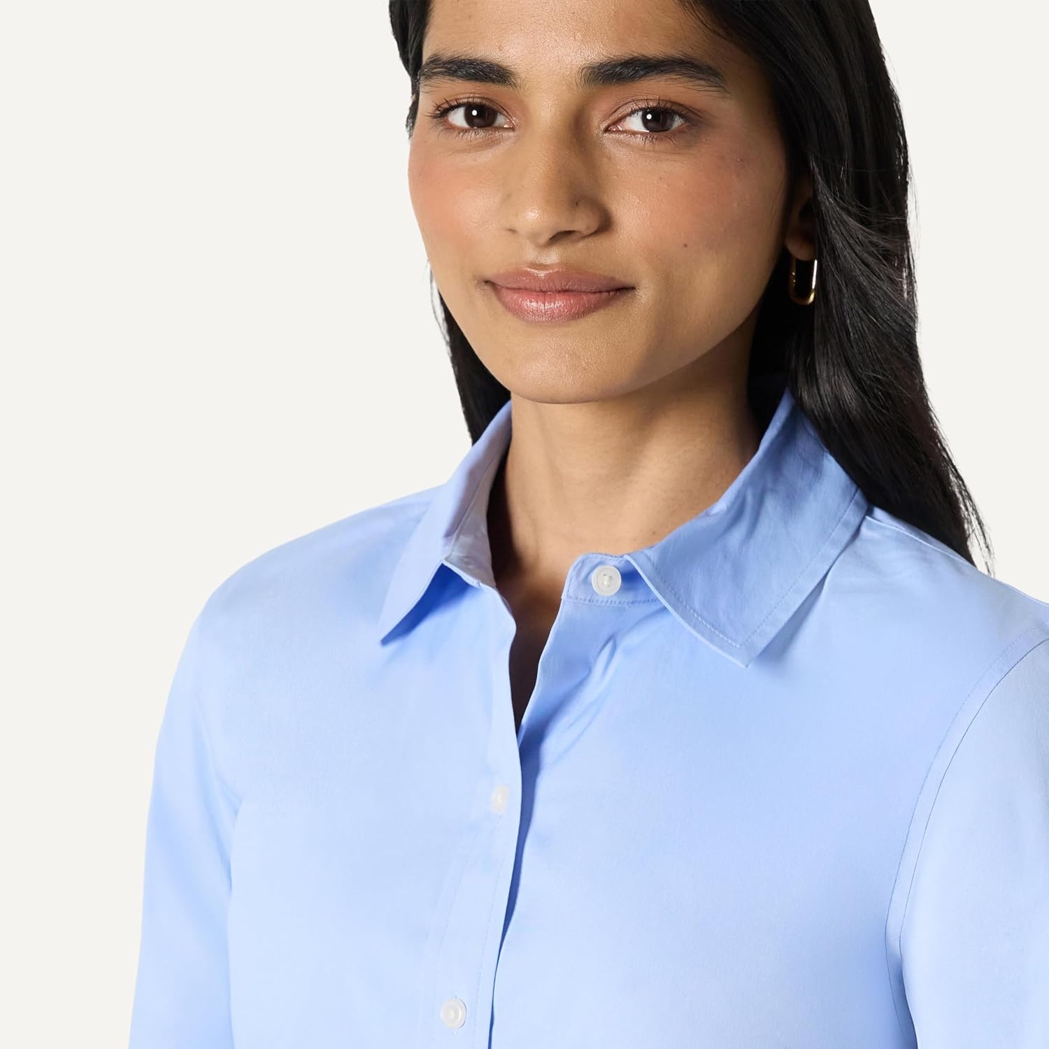 image:imageAmazon Essentials Womens Stretch Poplin ButtonUp Dress ShirtPowder Blue