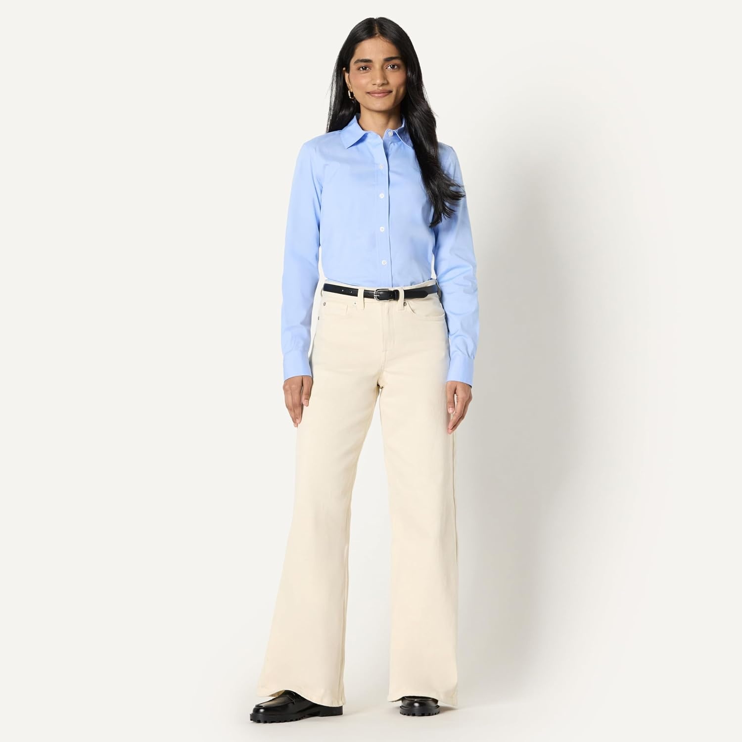 image:imageAmazon Essentials Womens Stretch Poplin ButtonUp Dress ShirtPowder Blue