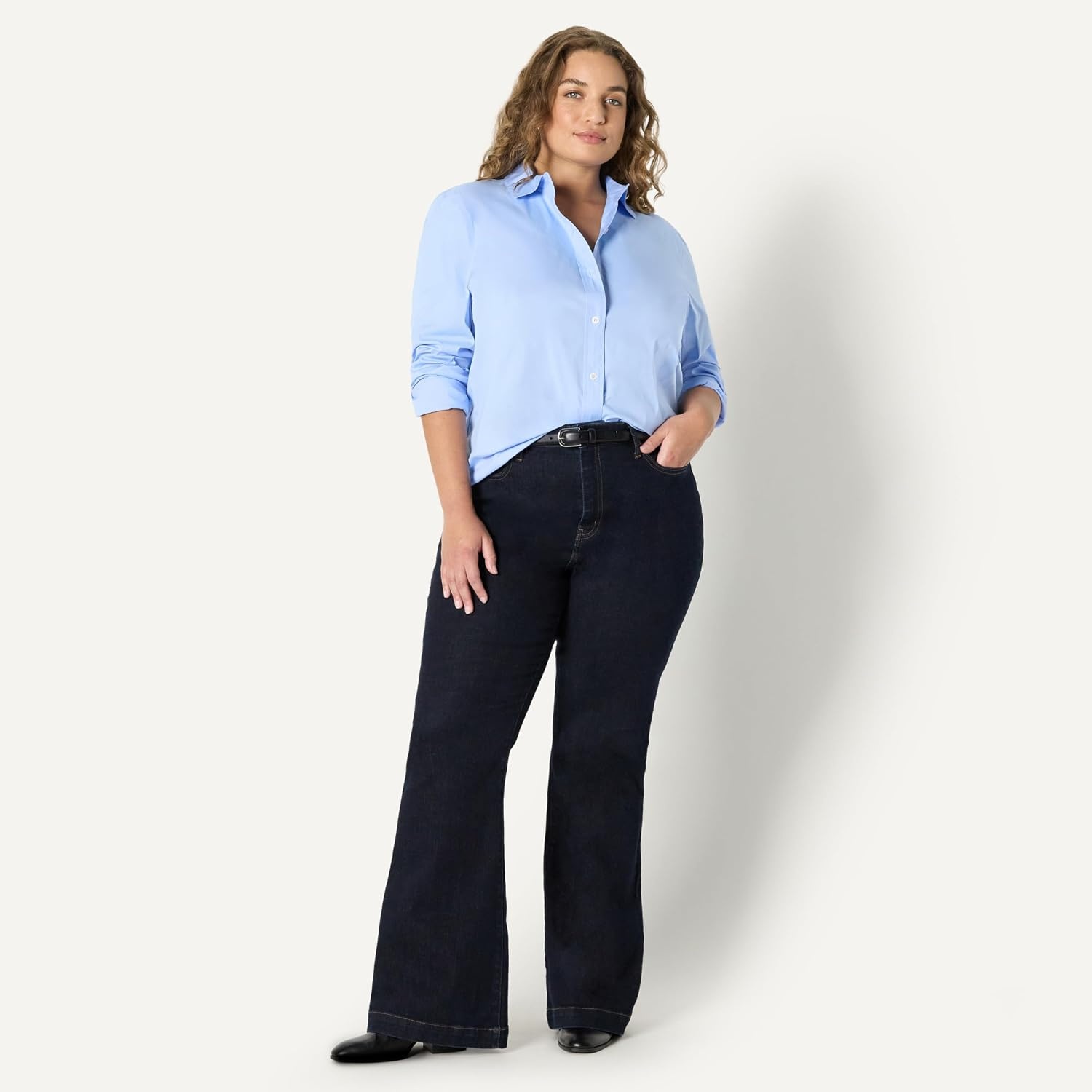 image:imageAmazon Essentials Womens Stretch Poplin ButtonUp Dress ShirtPowder Blue