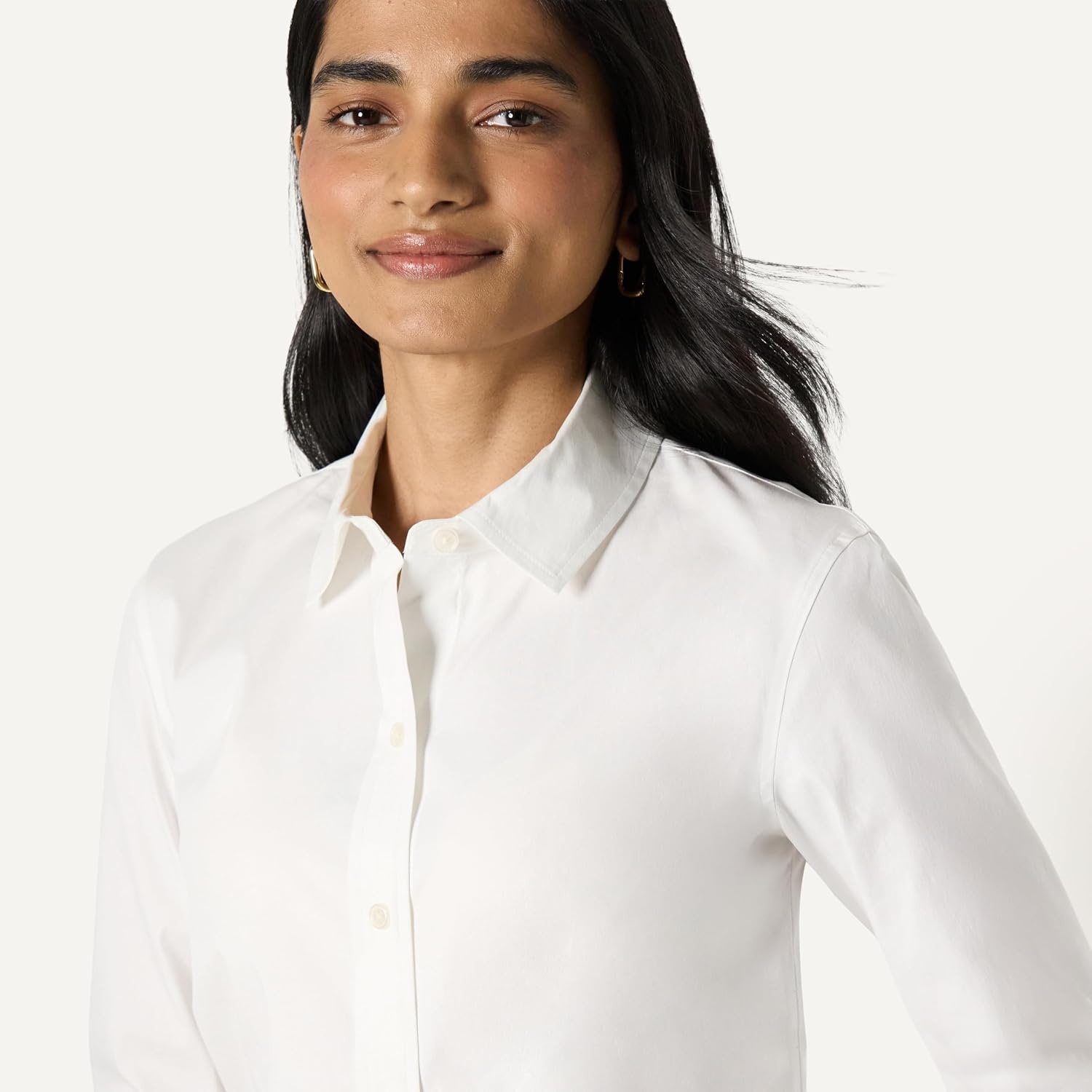 image:imageAmazon Essentials Womens Stretch Poplin ButtonUp Dress ShirtWhite