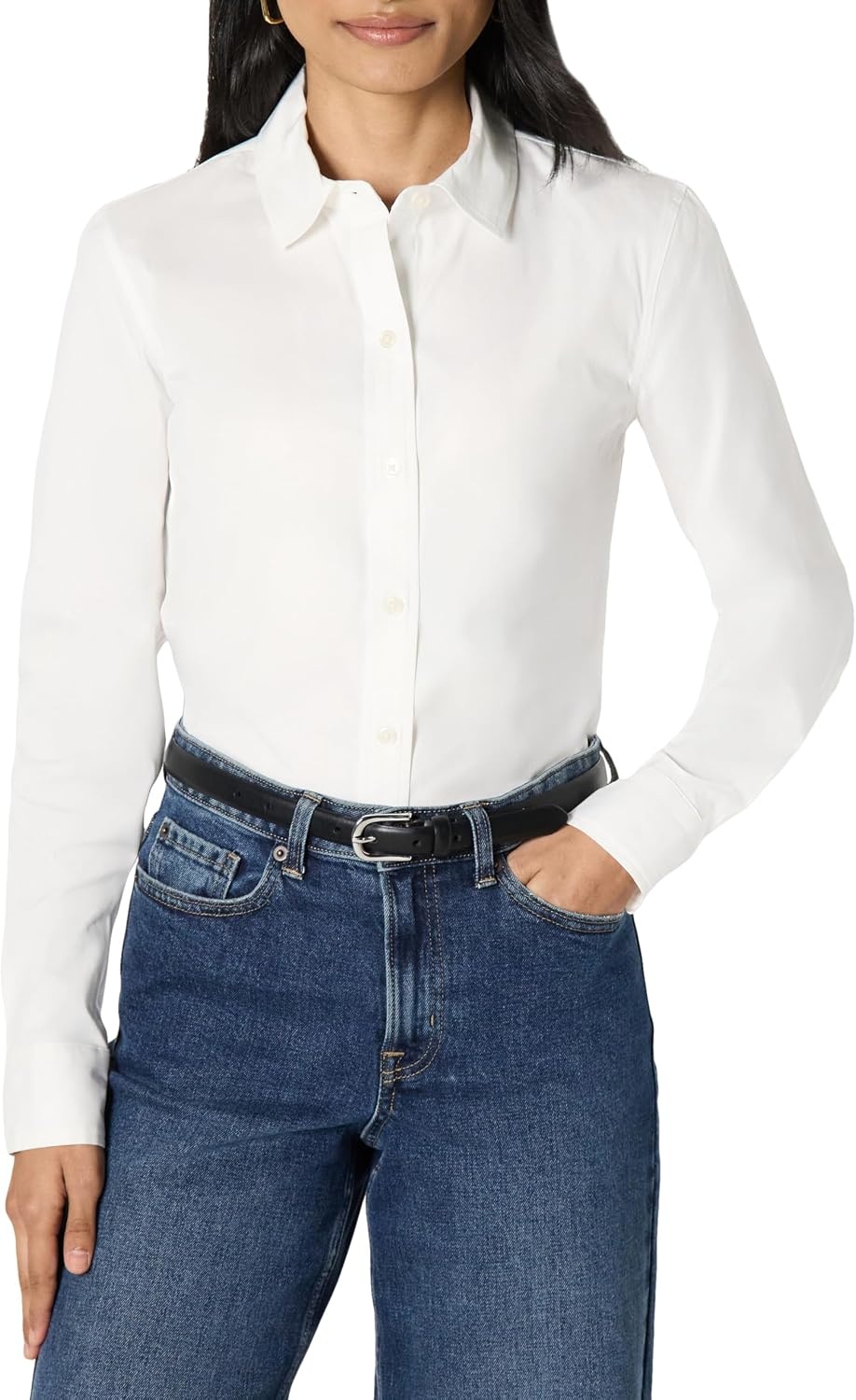 image:imageAmazon Essentials Womens Stretch Poplin ButtonUp Dress ShirtWhite