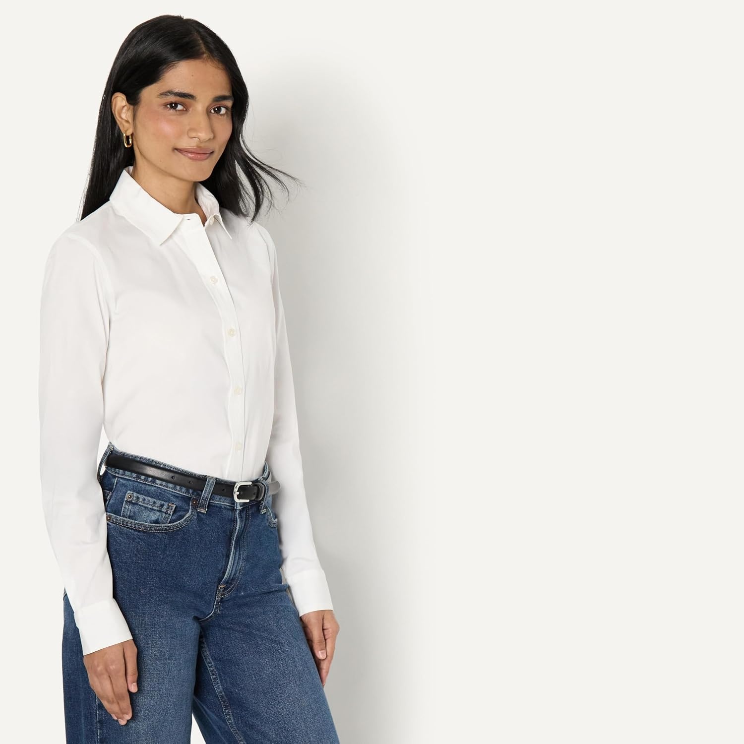 image:imageAmazon Essentials Womens Stretch Poplin ButtonUp Dress ShirtWhite