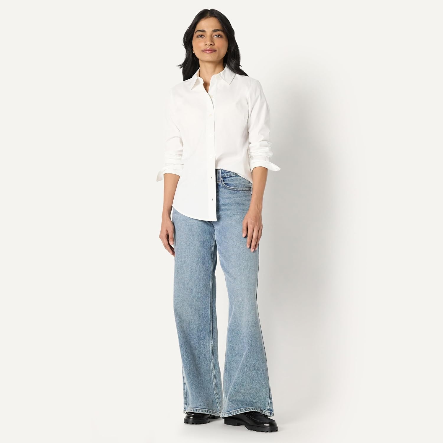 image:imageAmazon Essentials Womens Stretch Poplin ButtonUp Dress ShirtWhite