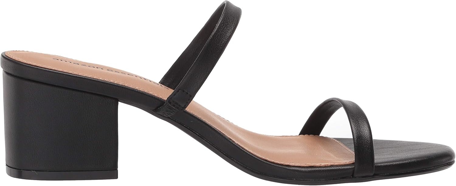 image:imageAmazon Essentials Womens Thin Two Strap Block Heel Sandals with Memory Foam Insole NonSlipBlack