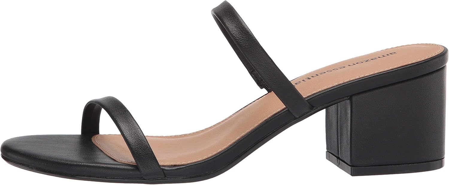 image:imageAmazon Essentials Womens Thin Two Strap Block Heel Sandals with Memory Foam Insole NonSlipBlack