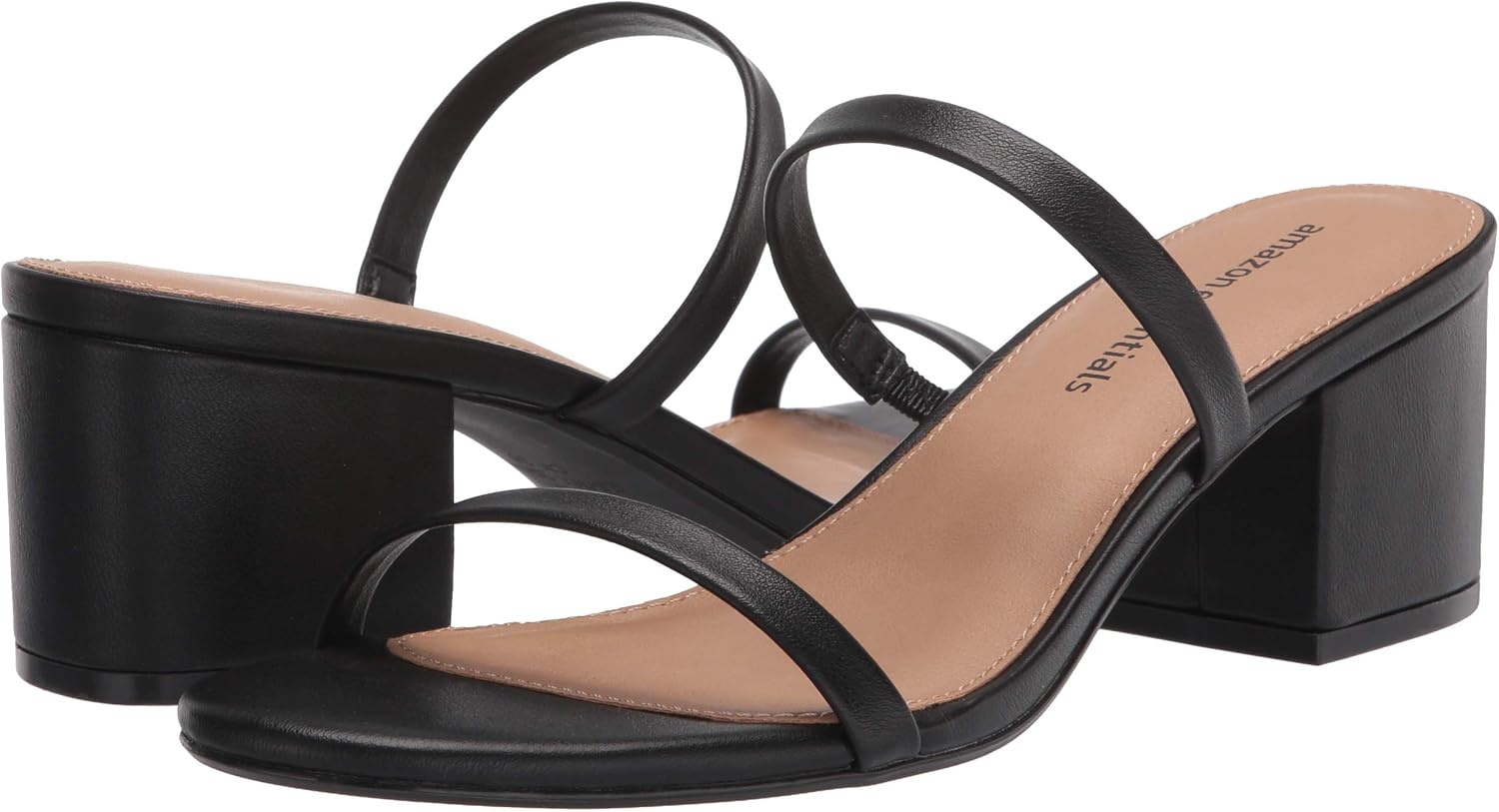 image:imageAmazon Essentials Womens Thin Two Strap Block Heel Sandals with Memory Foam Insole NonSlipBlack
