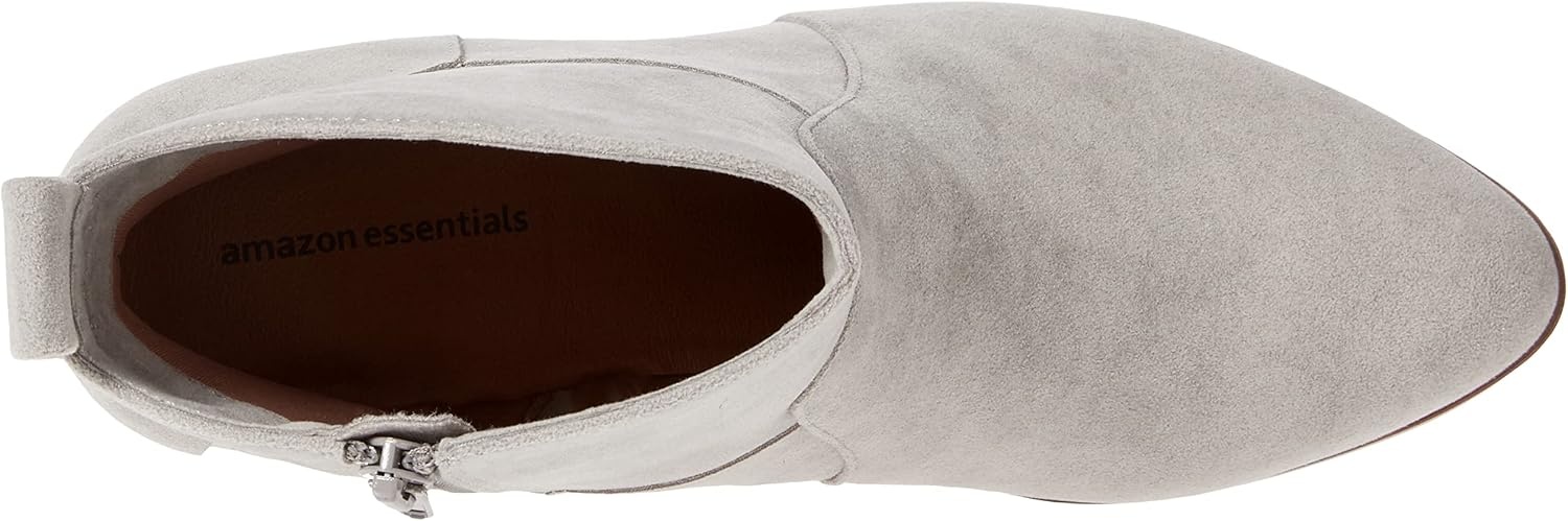 image:imageAmazon Essentials Womens Western Ankle Boots with Stacked Heel Memory Foam Insole Non SlipLight Grey Heather Microsuede