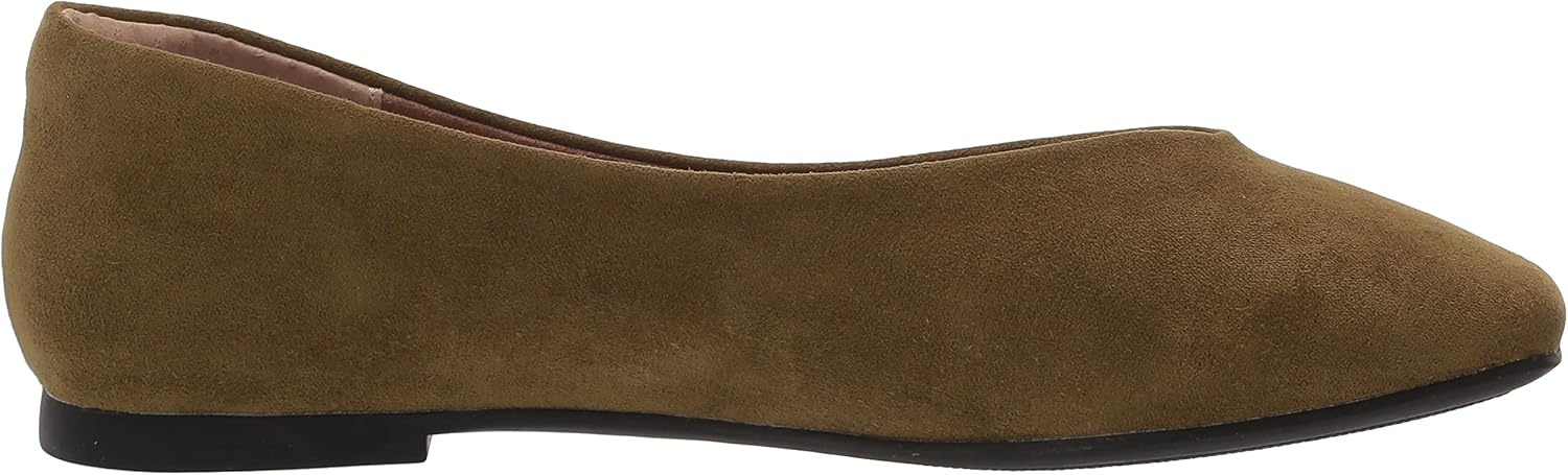 image:imageAmazon Essentials womens Comfortable SquareToe Slip On Ballet FlatDark Olive Microsuede