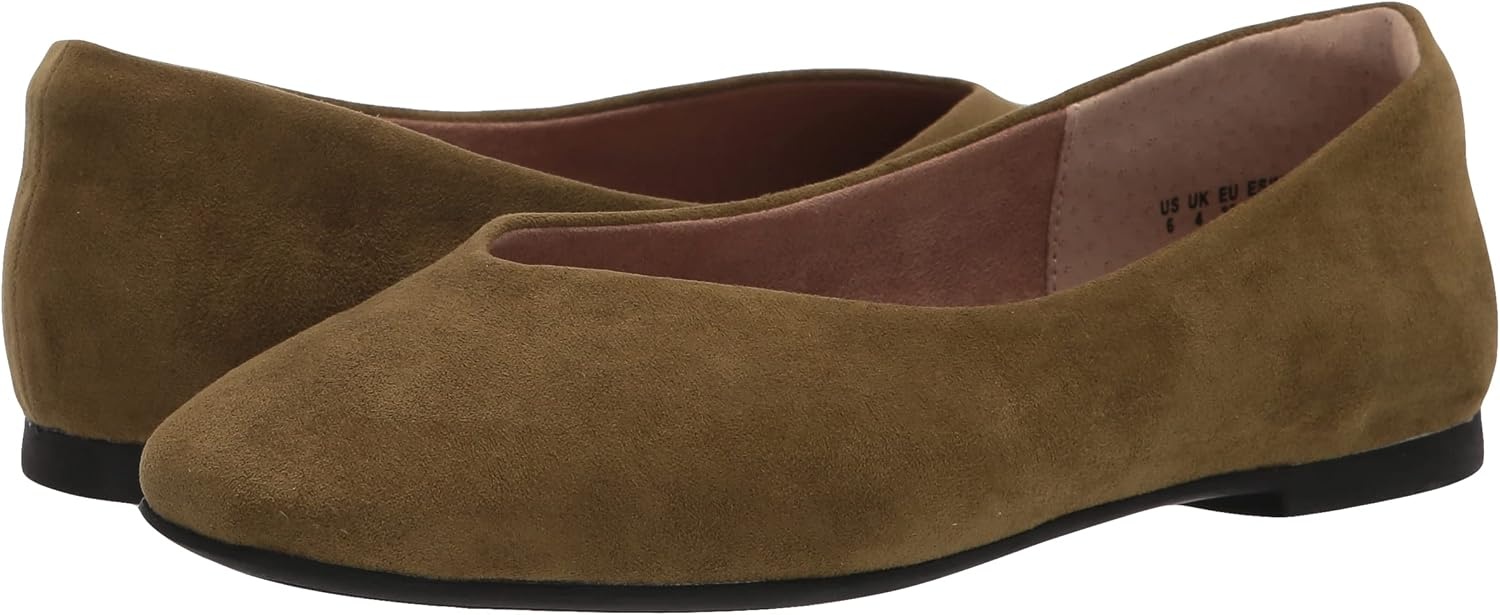 image:imageAmazon Essentials womens Comfortable SquareToe Slip On Ballet FlatDark Olive Microsuede